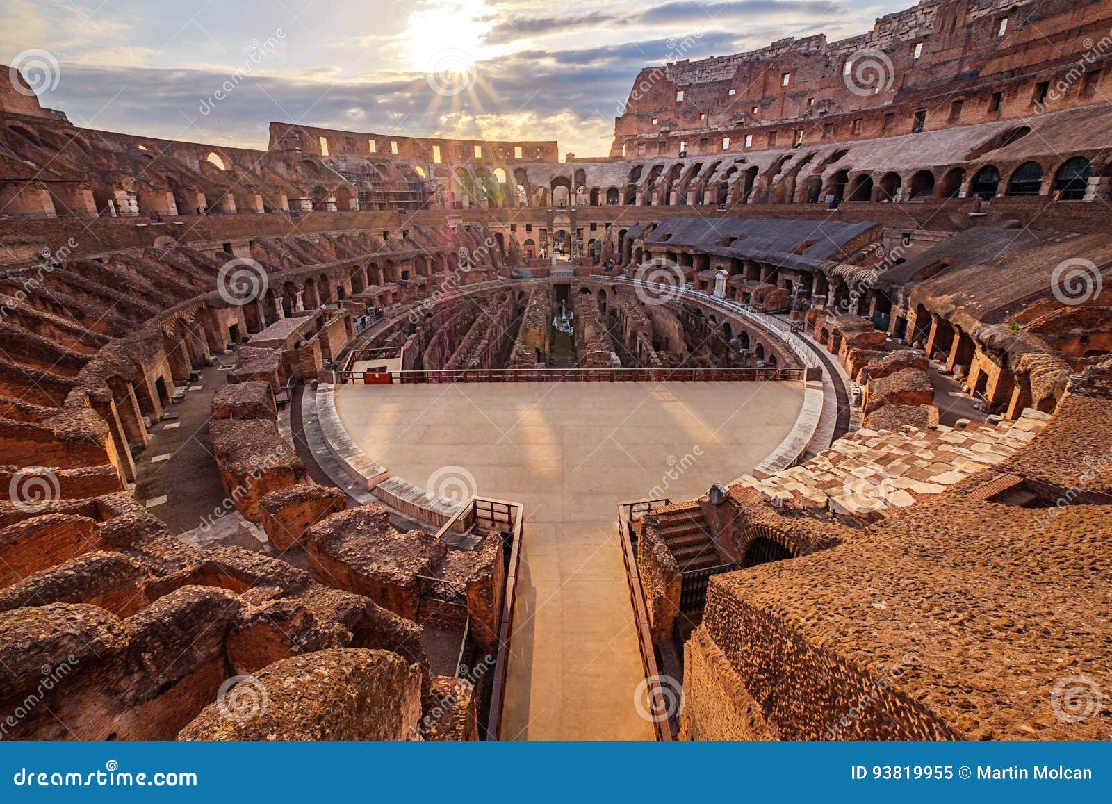 scenic view of roman colosseum interior at sunset