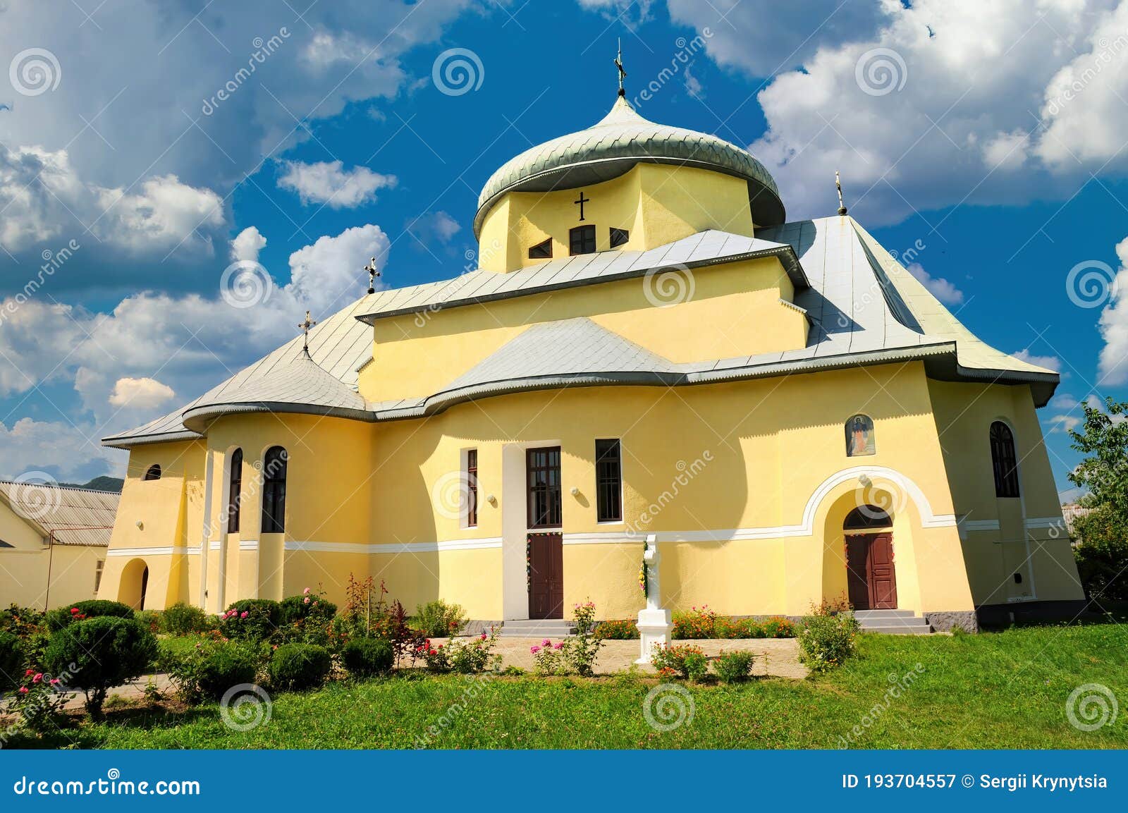 scenic view of st michael's church built in 1924 in neo-baroque style, vyzhnytsia, bukovina, ukraine