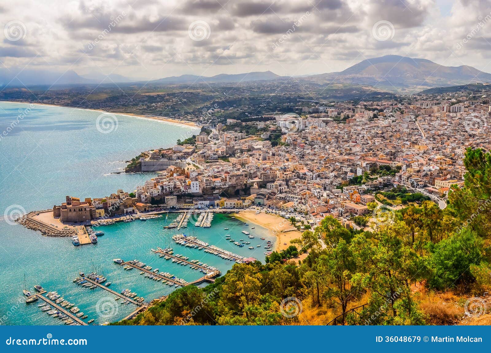 scenic view of trapani town and harbor in sicily