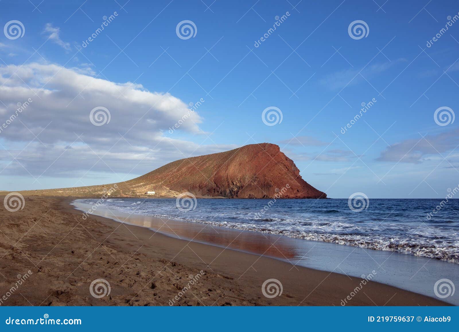 scenic views of montana roja from the beach playa tejita, tenerife, canary islands, spain