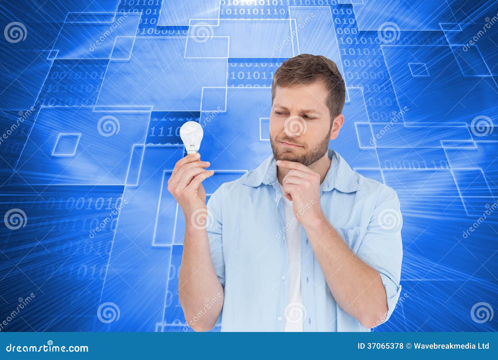 Sceptical Model Holding a Bulb Stock Illustration Illustration of