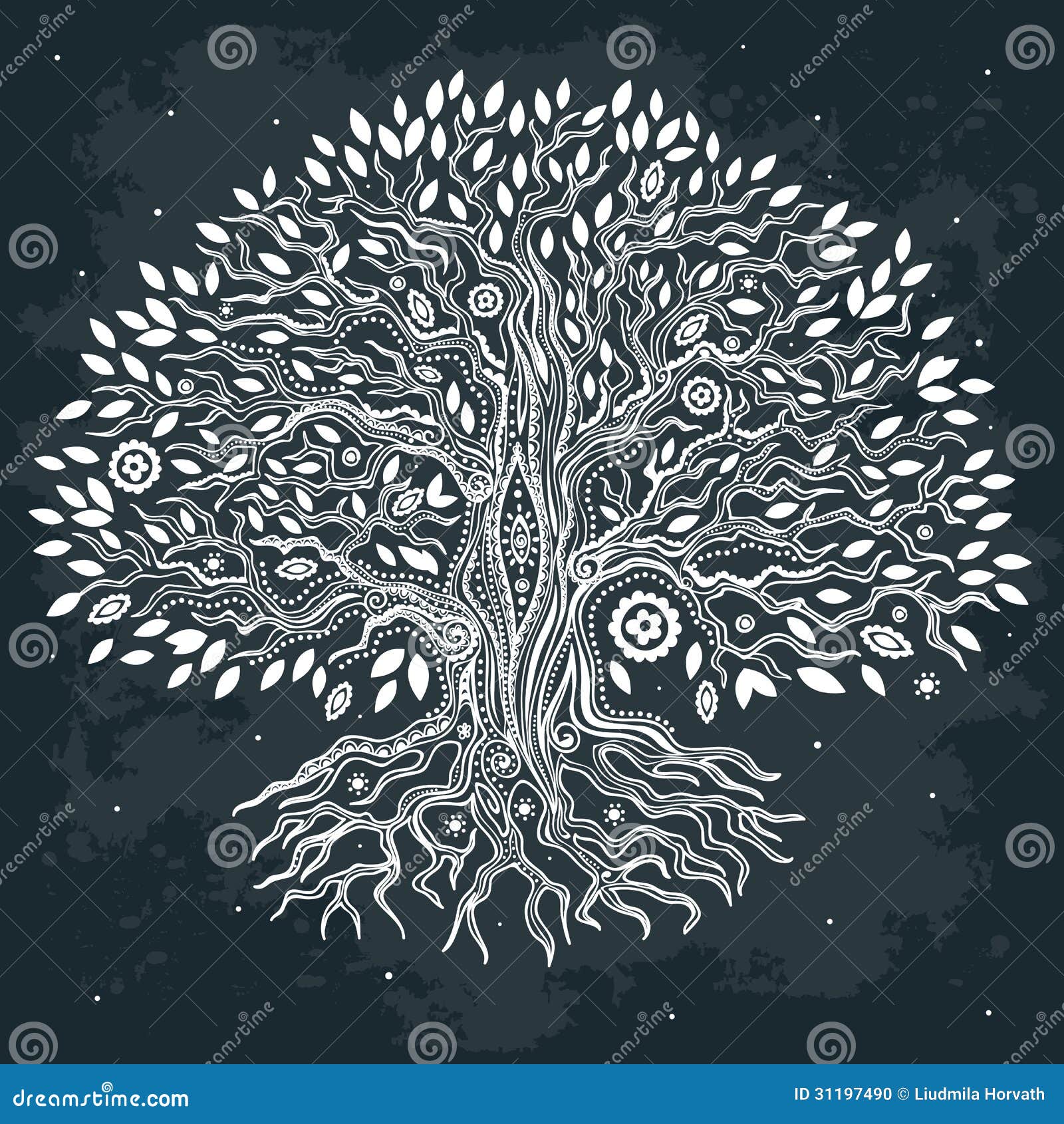 Schone Gezeichneter Baum Der Weinlese Hand Des Lebens Vektor Abbildung Illustration Von Blume Handmade