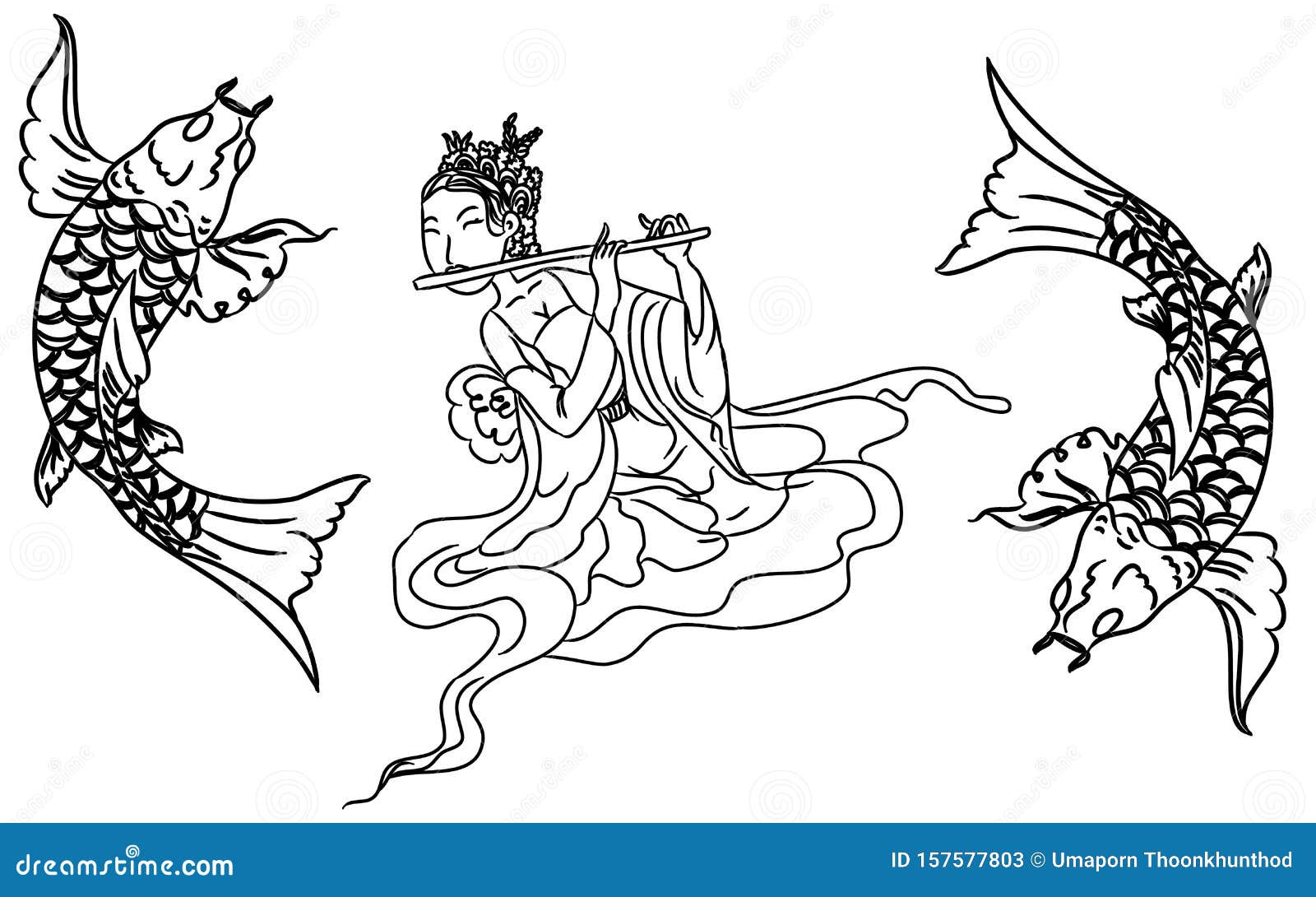 Schone Line Art Koi Karpfen Tattoo Design Bunte Koi Fische Und Blumen Idee Fur Tatowierungs Und Farbbucher Vektor Abbildung Illustration Von Hand Asien
