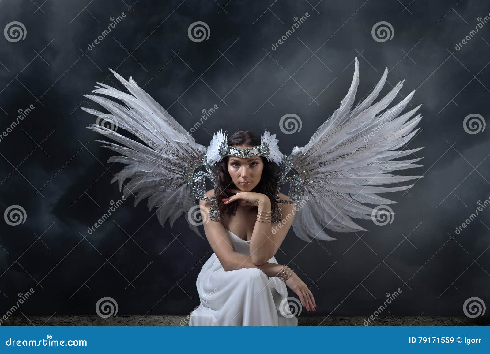 Fri Kinder Kostüm Engel Kleid mit Flügeln Kopfschmuck 