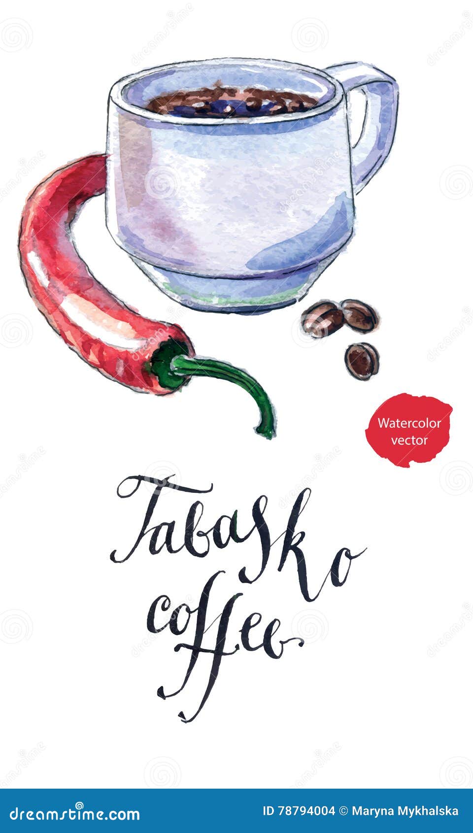 Schale Schwarzer Kaffee Mit Pfeffer, TabascoKaffee Vektor Abbildung