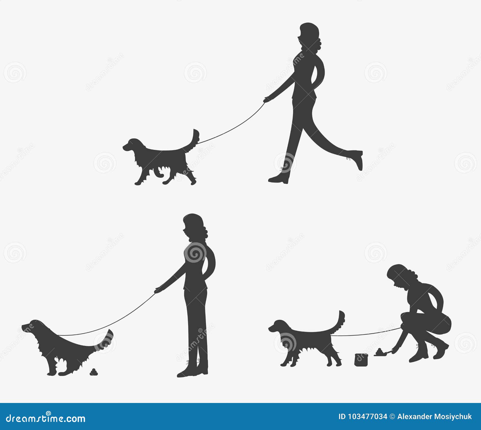 Schattenbild Der Frau Gehend Ein Hund Vektor Abbildung Illustration