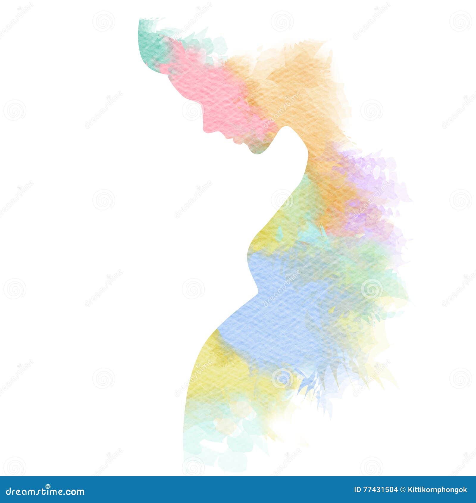 Schattenbild der schwangeren Frau plus abstraktes Aquarell. Doppelbelichtungs-Illustration der schwangeren Frau Schattenbild der schwangeren Frau plus die abstrakte Wasserfarbe gemalt Digital-Kunstmalerei