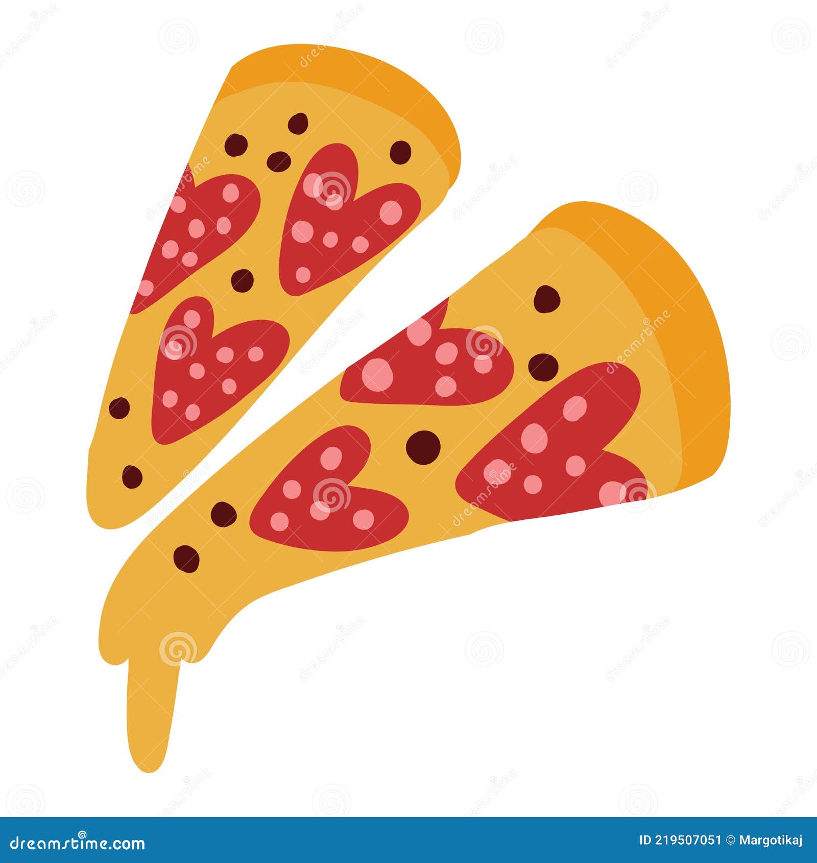 Schattige Romantische Pizza Met Hartvormen Peperonivectorhand Getekend ...