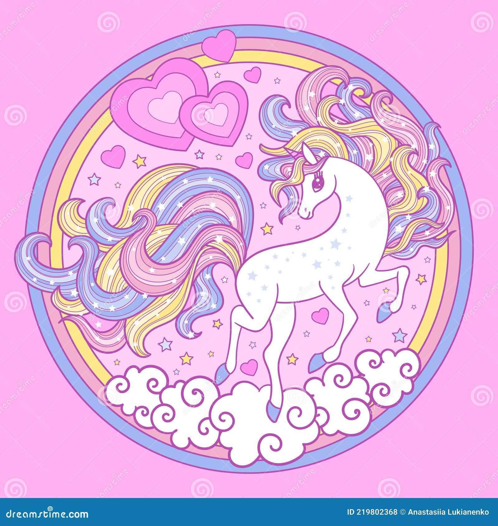 Gelijkmatig Ongeschikt verzoek Schattige Witte Cartoon Unicorn Op Een Roze Achtergrond.  Cirkelsamenstelling. Vector Vector Illustratie - Illustration of sprookje,  paard: 219802368