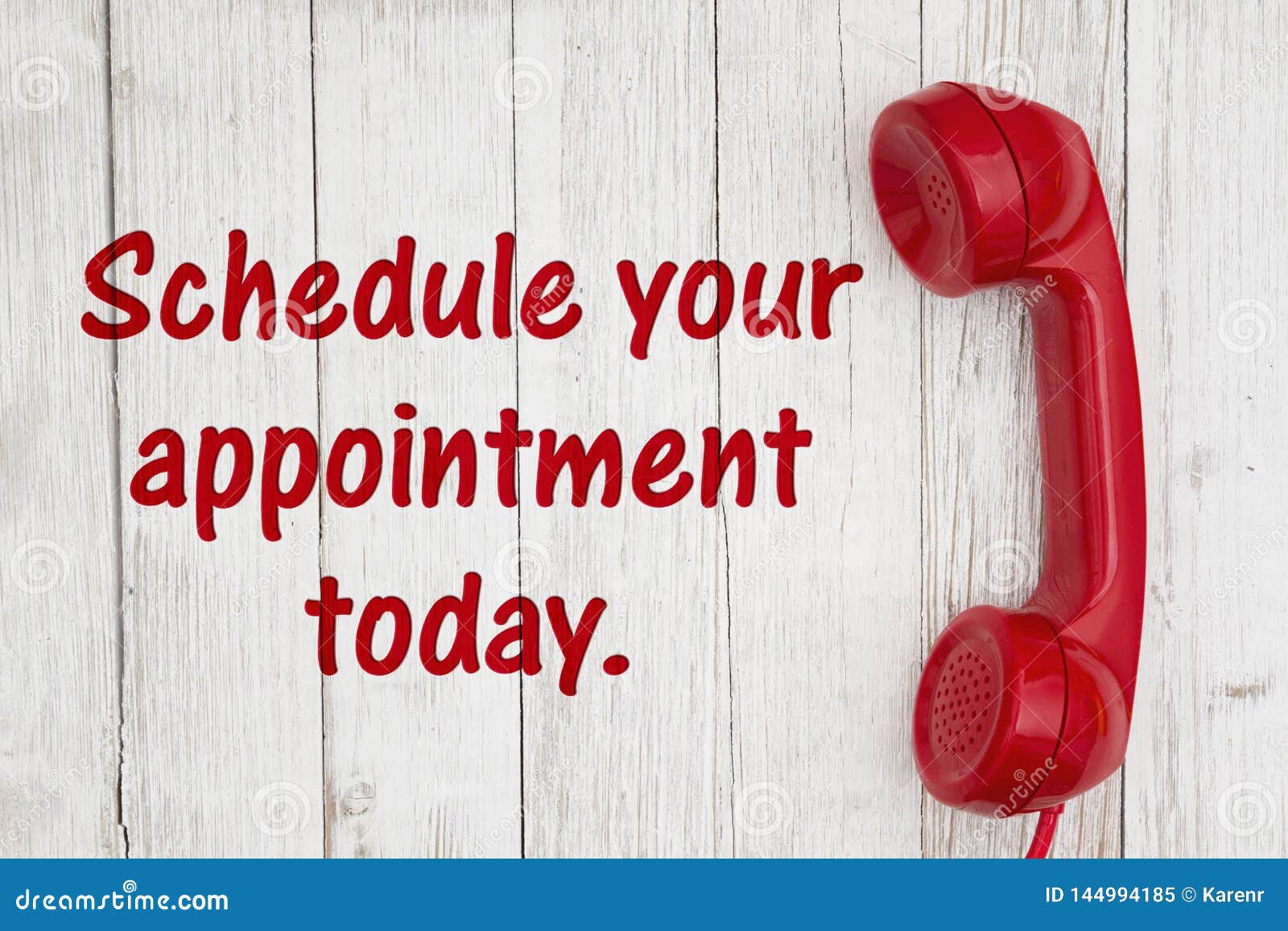 schedule your appointment today text with retro red phone handset