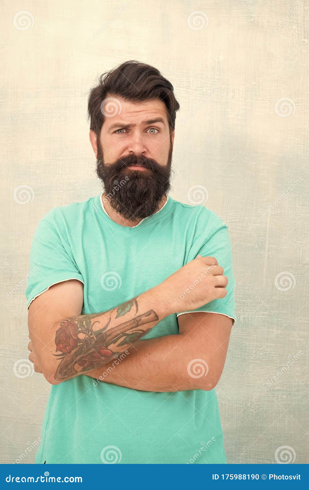 Schedule Your Next Ink Session. Bearded Man Wear Tattoo Covering Skin.  Brutal Hipster with Colorful Ink Tattoo Stock Photo - Image of male, inked:  175988190