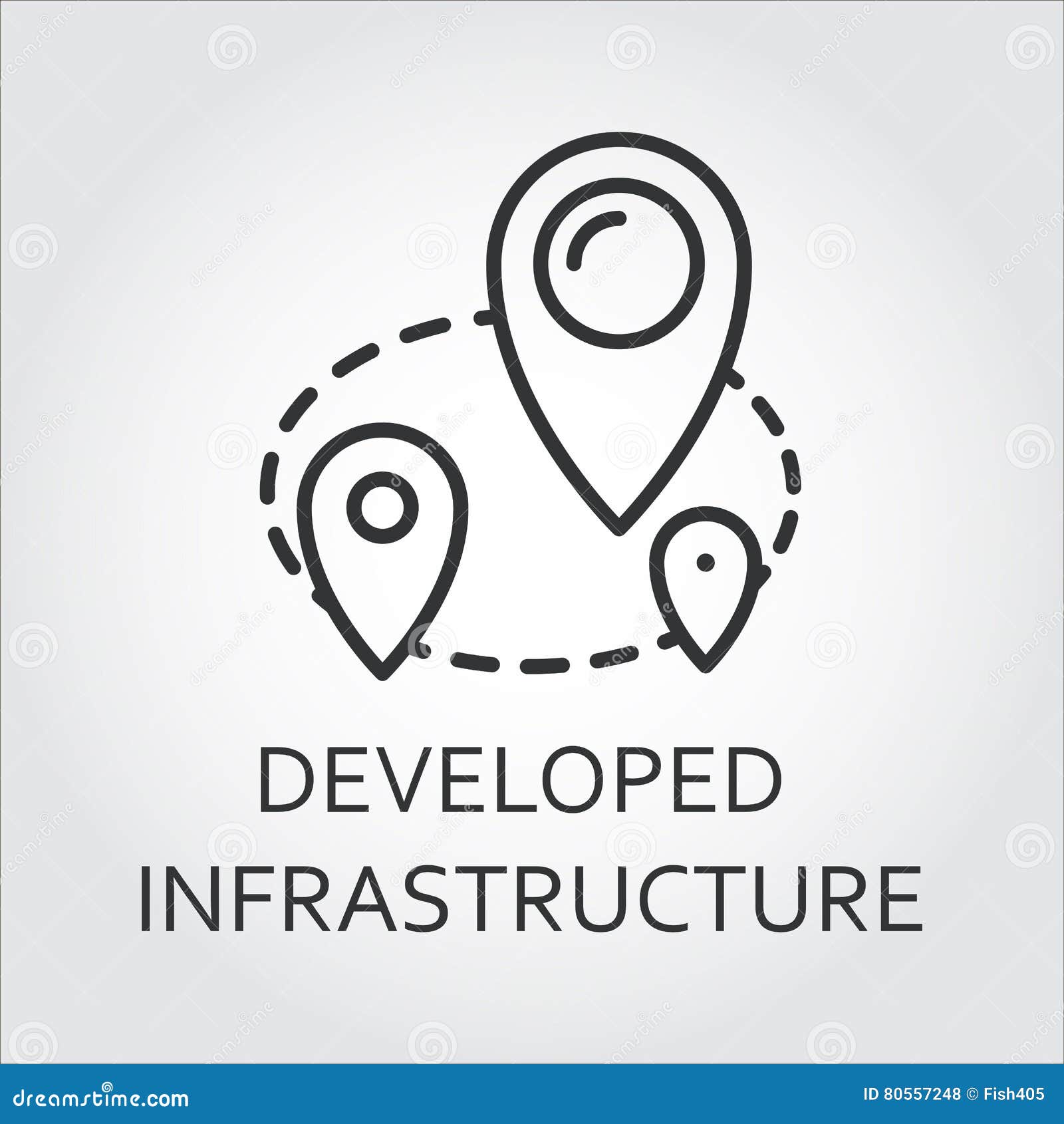 schematic map with markers. icon of developed infrastructure concept