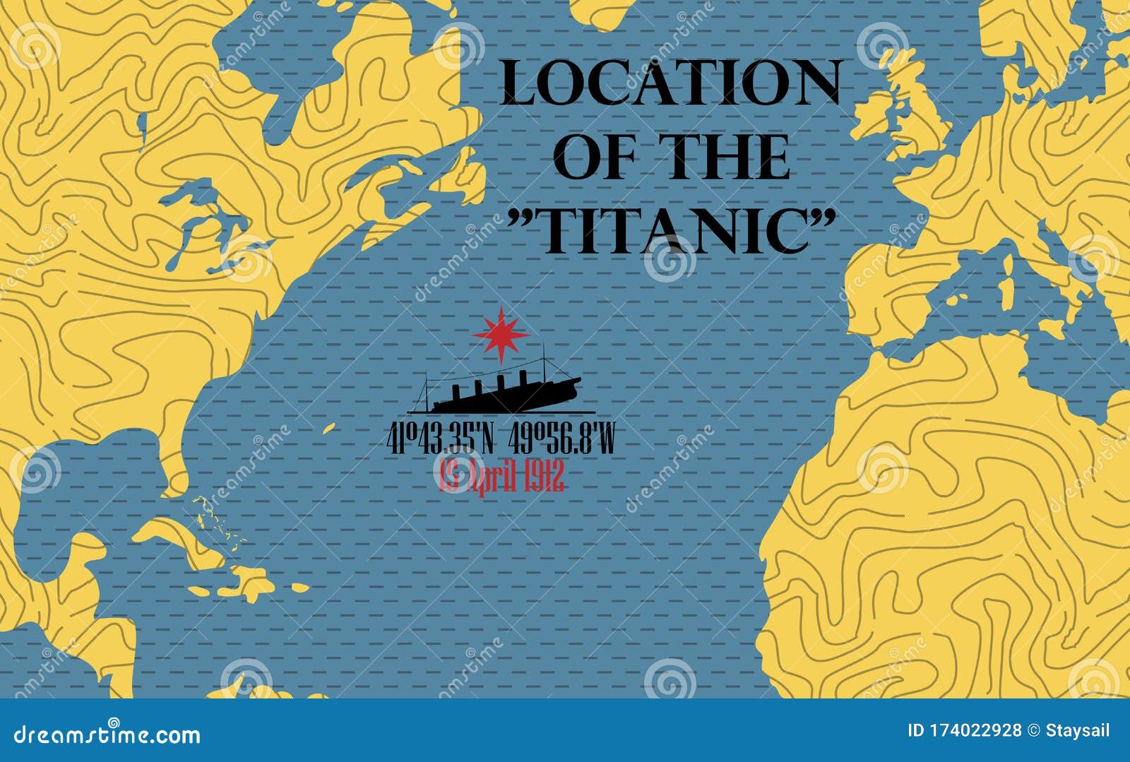 Schematic Vector Map of the Place Where the Titanic Sank Stock Vector -  Illustration of large, place: 174022928