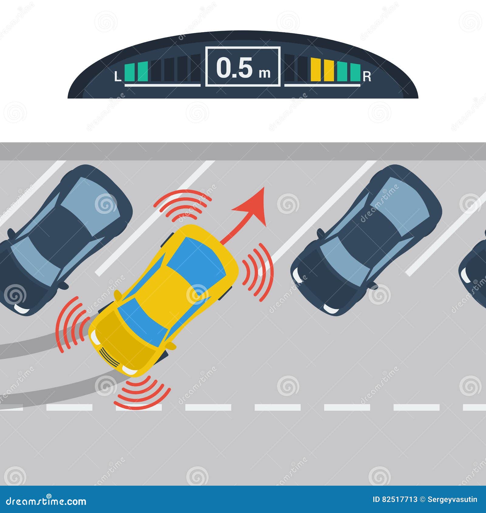 Scheme Diagonal Parking with Parktronic System Stock Illustration