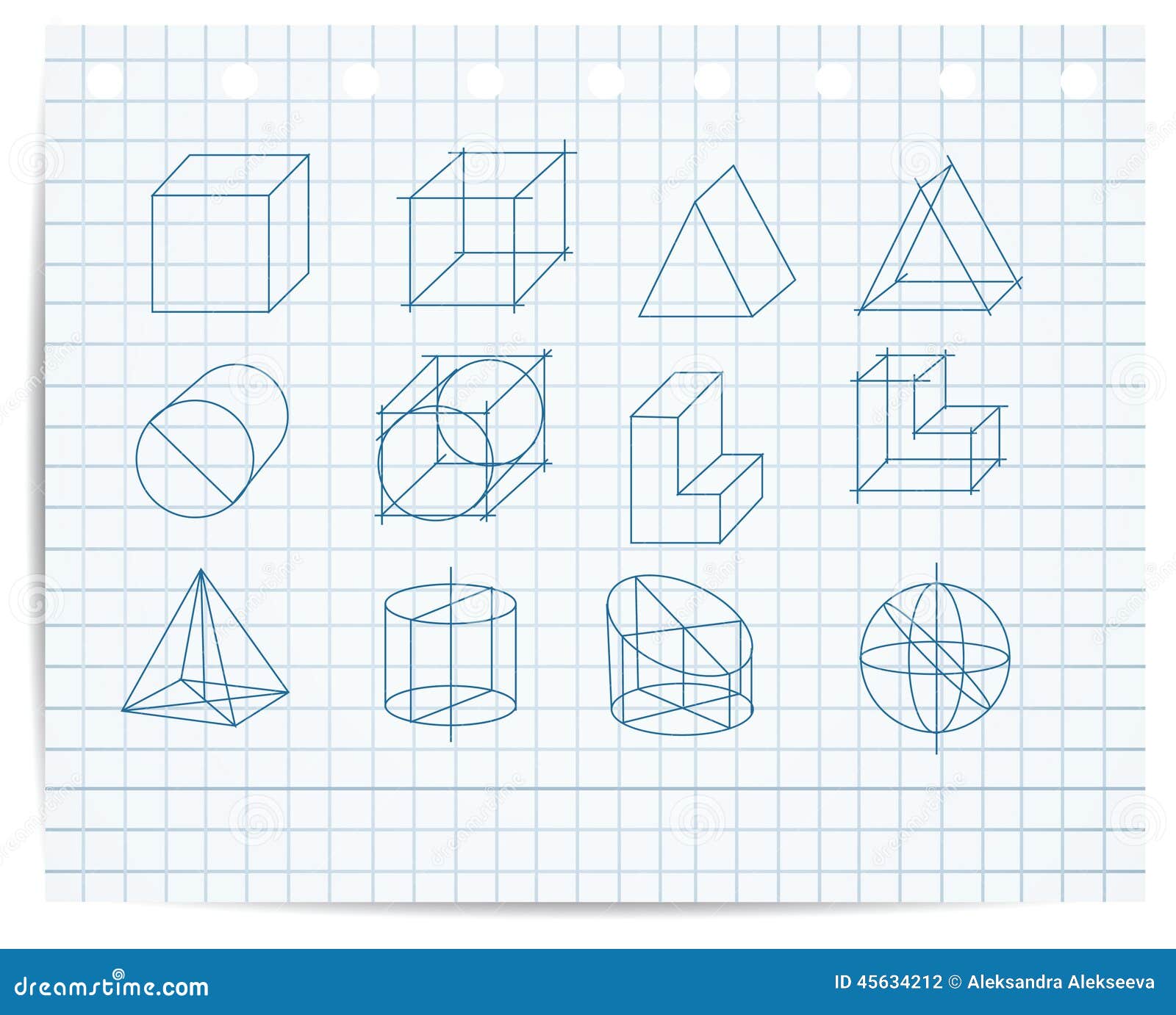 scheme of geometrical objects on copybook paper