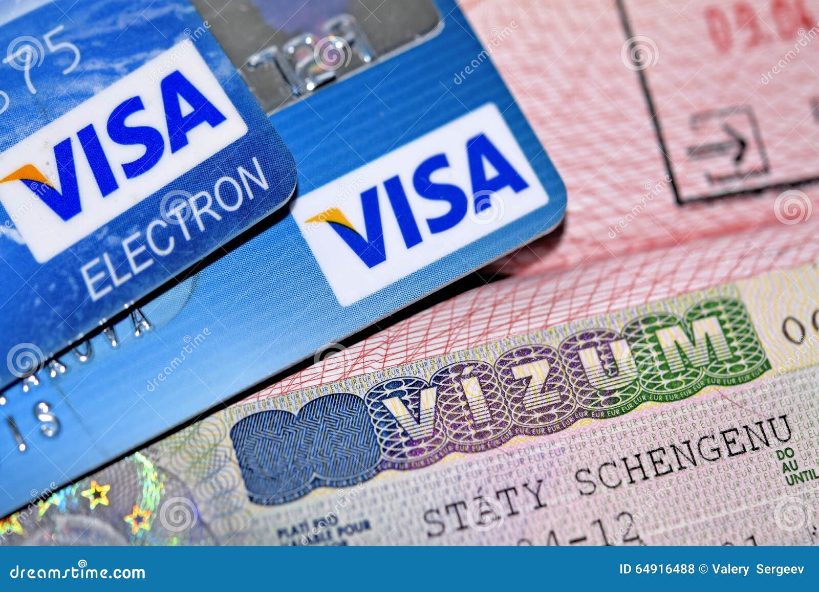 Schengen Visa in Passport and Credit Cards Editorial Stock Photo