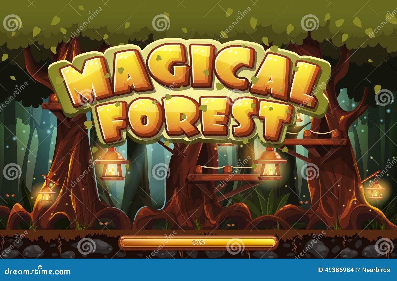 Schermo dello stivale alla foresta di magia del gioco di computer