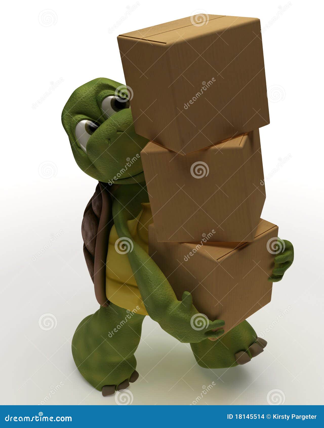 Schildkröten-Karikatur-tragender Verpackungs-Karton. 3D übertragen von einem Schildkröten-Karikatur-tragenden Verpackungs-Karton