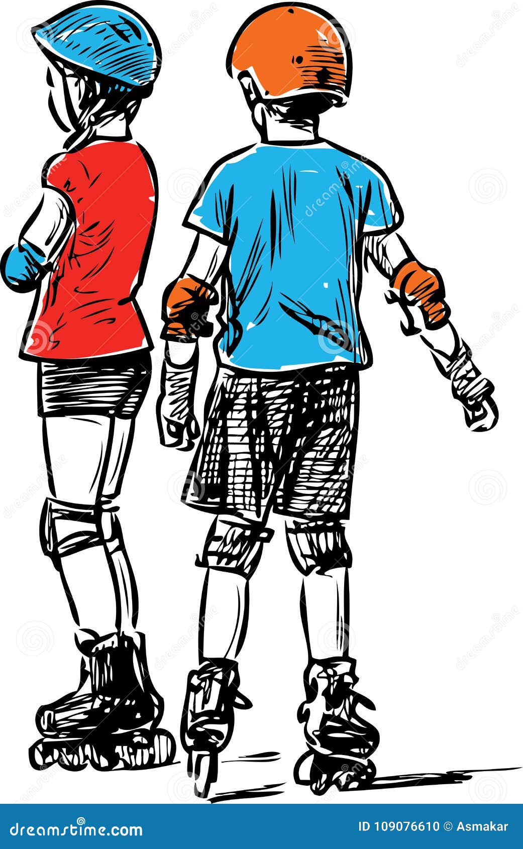 Schizzo dei bambini sui pattini di rullo Libera da Diritti