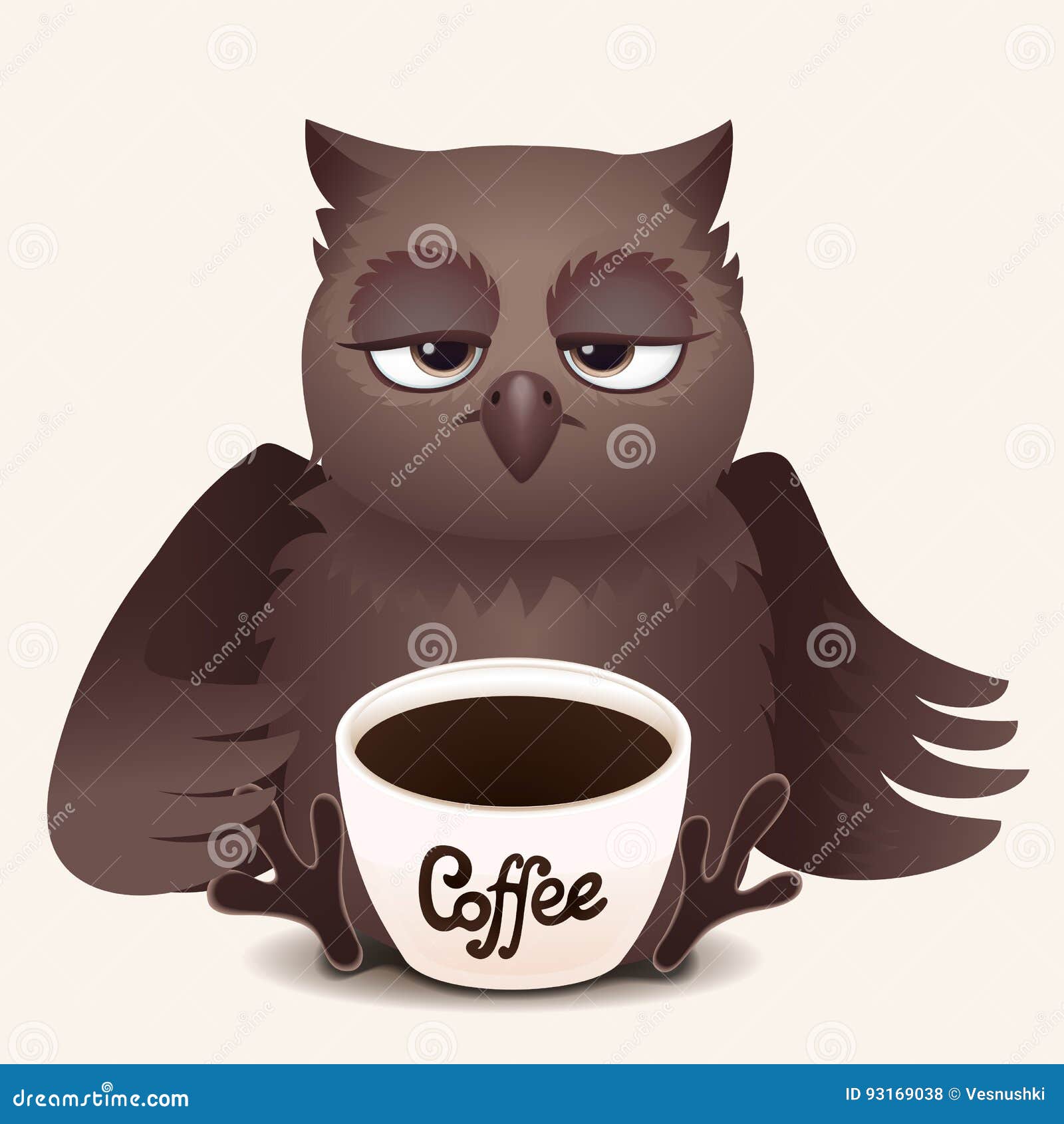 Schlafrige Eule Der Netten Karikatur Mit Tasse Kaffee Vektor Abbildung Illustration Von Schlafrige Tasse