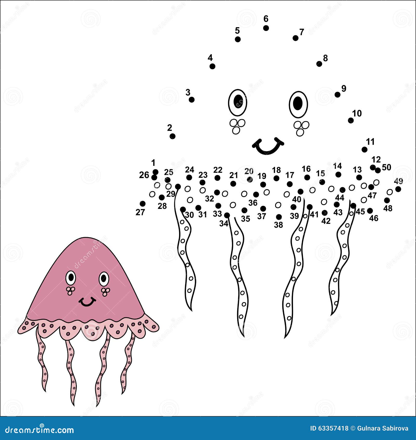Schliessen Sie Die Punkte An Um Die Netten Quallen Zu Zeichnen Und Sie Zu Farben Vektor Abbildung Illustration Von Quallen Zeichnen