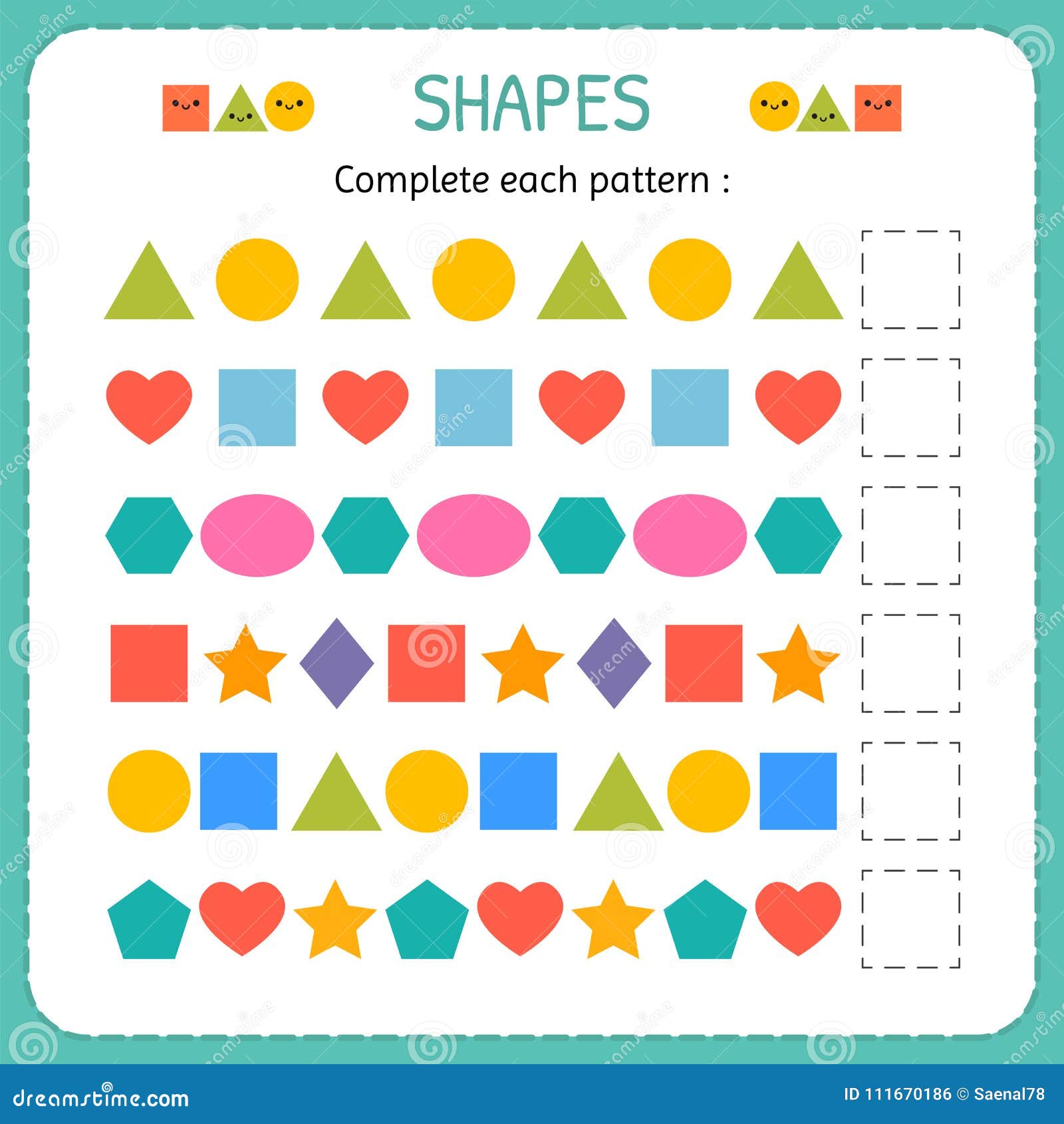 Schliessen Sie Jedes Muster Ab Lernen Sie Formen Und Geometrische Zahlen Vorschule Oder Kindergartenarbeitsblatt Vektor Abbildung Illustration Von Zahlen Geometrische