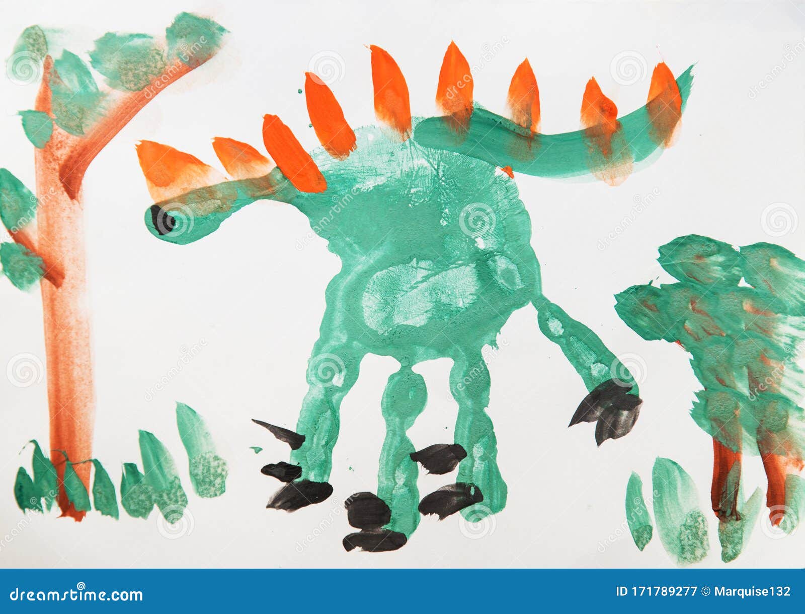 Schliessen Sie Oben Dinosaurier Jurassic Park Zeichnung Mit Fingerfarben Die Palme Der Kinder Kreative Aktivitaten Mit Kindern 3 Stock Abbildung Illustration Von Kinder Schliessen