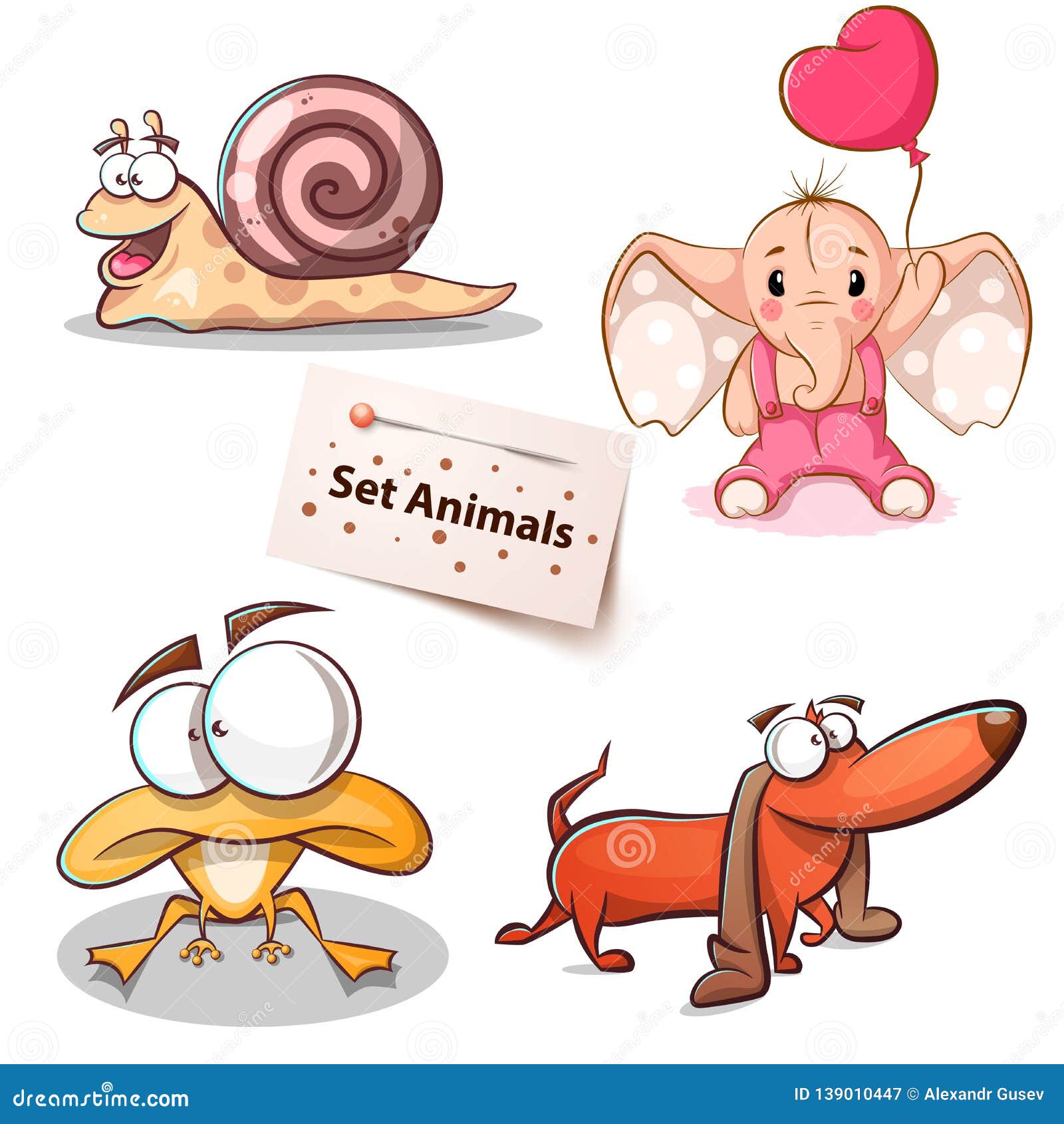 Schnecke, Elefant, Frosch, Hund Gesetzte Tiere Vektor Abbildung