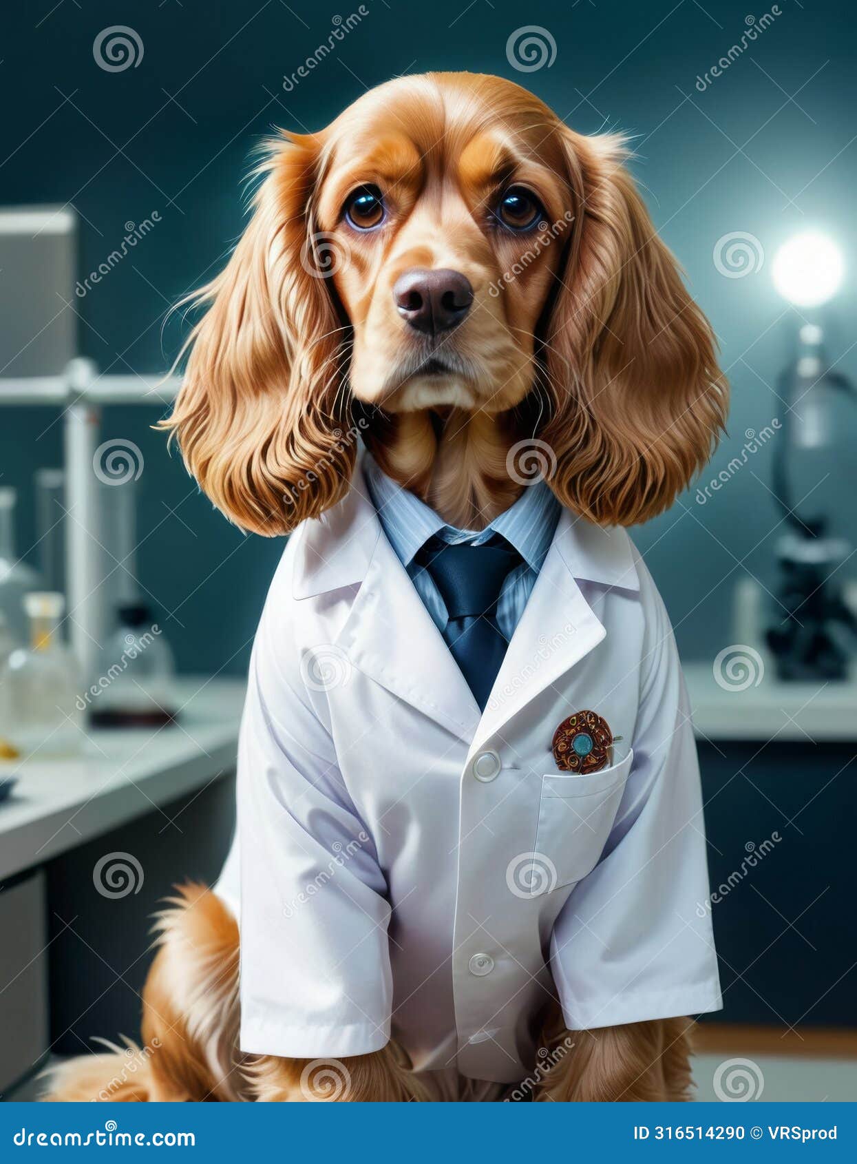 scholarly spaniel in lab coat