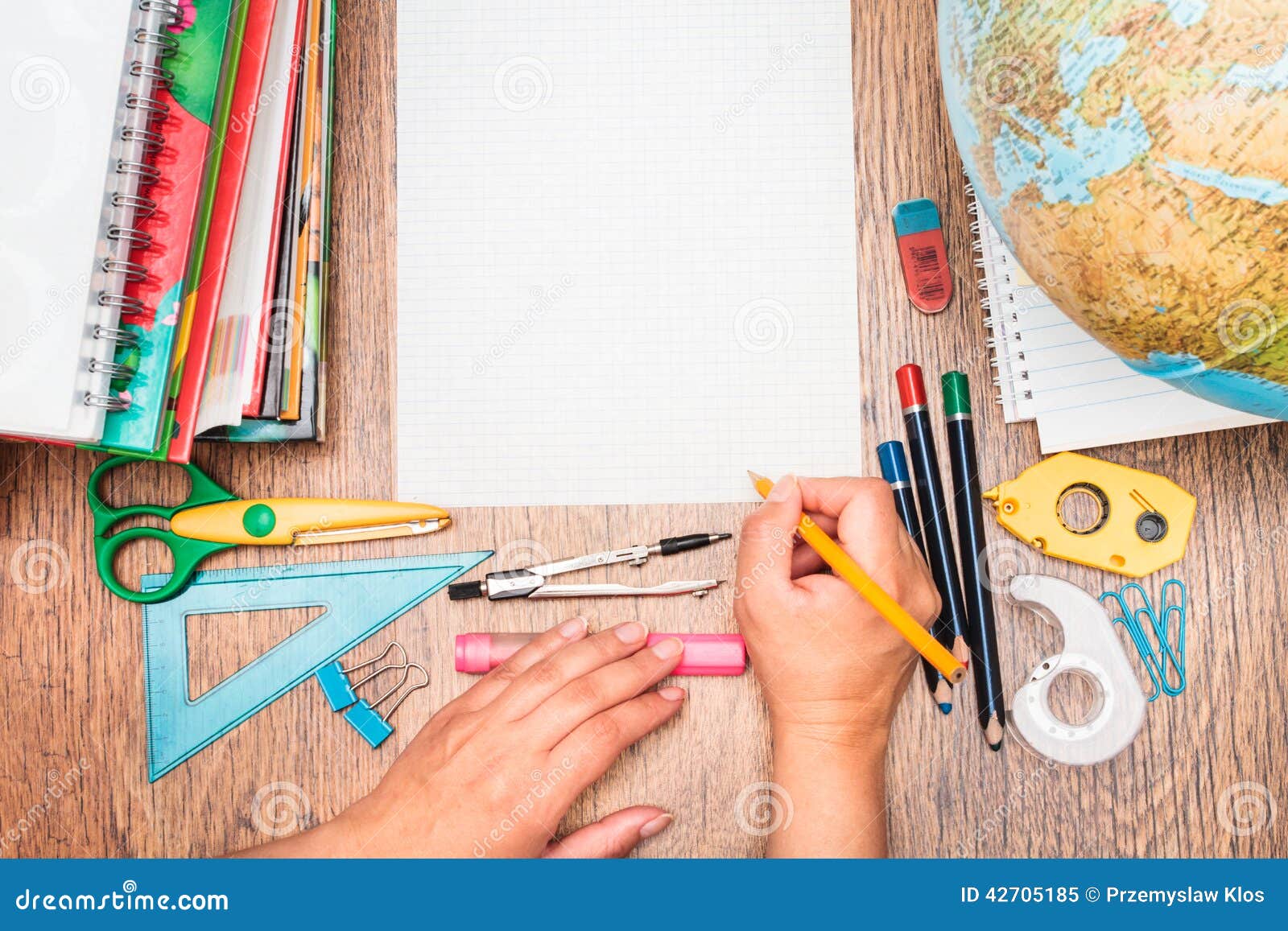 School Accessories on a Desk Stock Image - Image of crayon, gear: 42705185