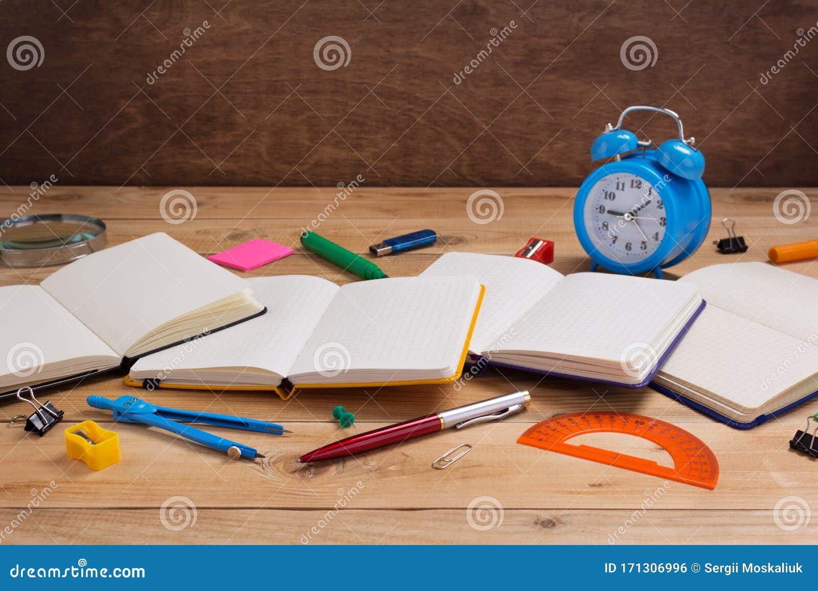 School Accessories and Supplies with Paper Notebook Stock Photo Image