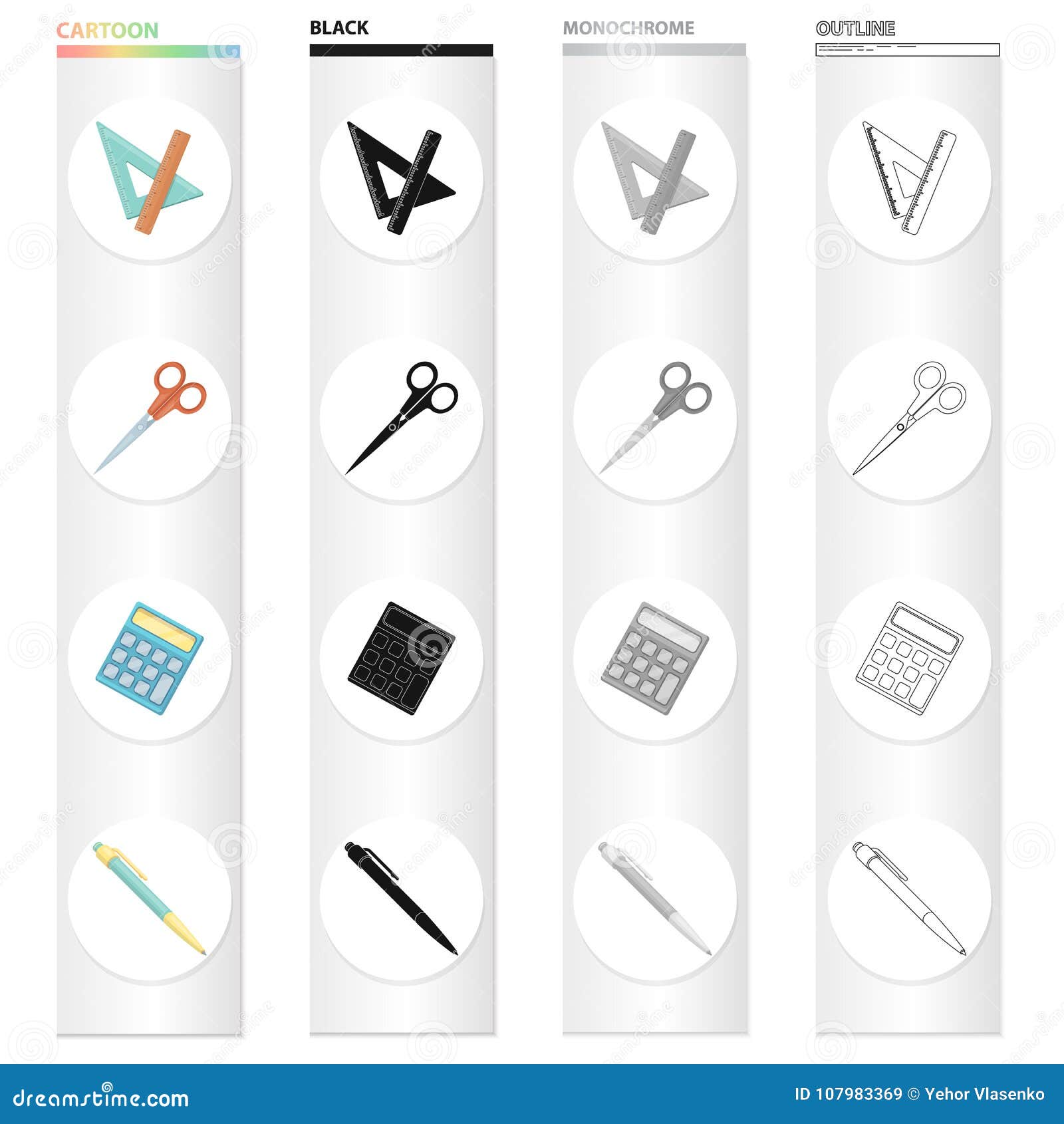 school accessories triangle ruler scissors pen and calculator no school calculator