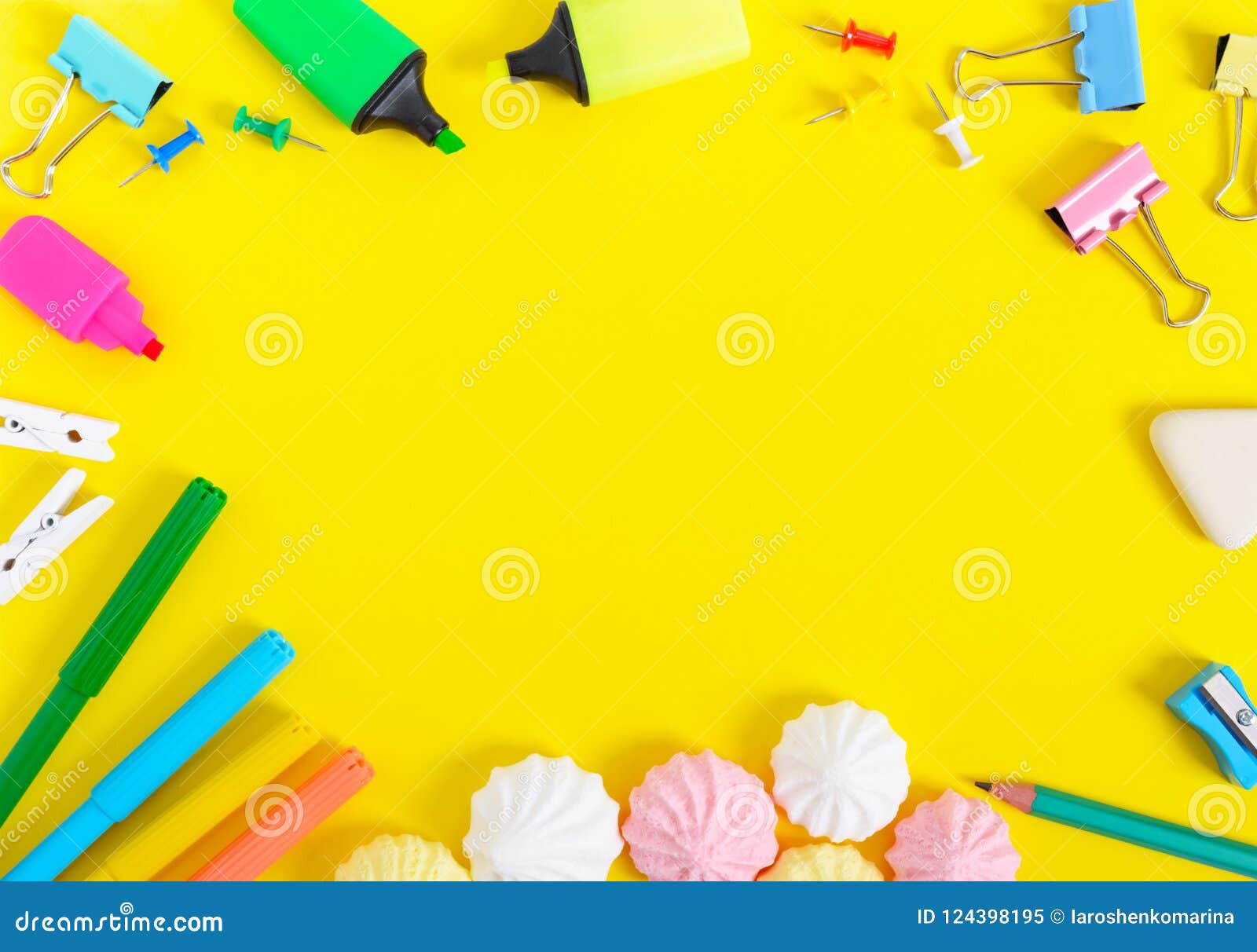 School Accessories on a Yellow Background. Back To School Concept Stock  Image - Image of background, paper: 124398195