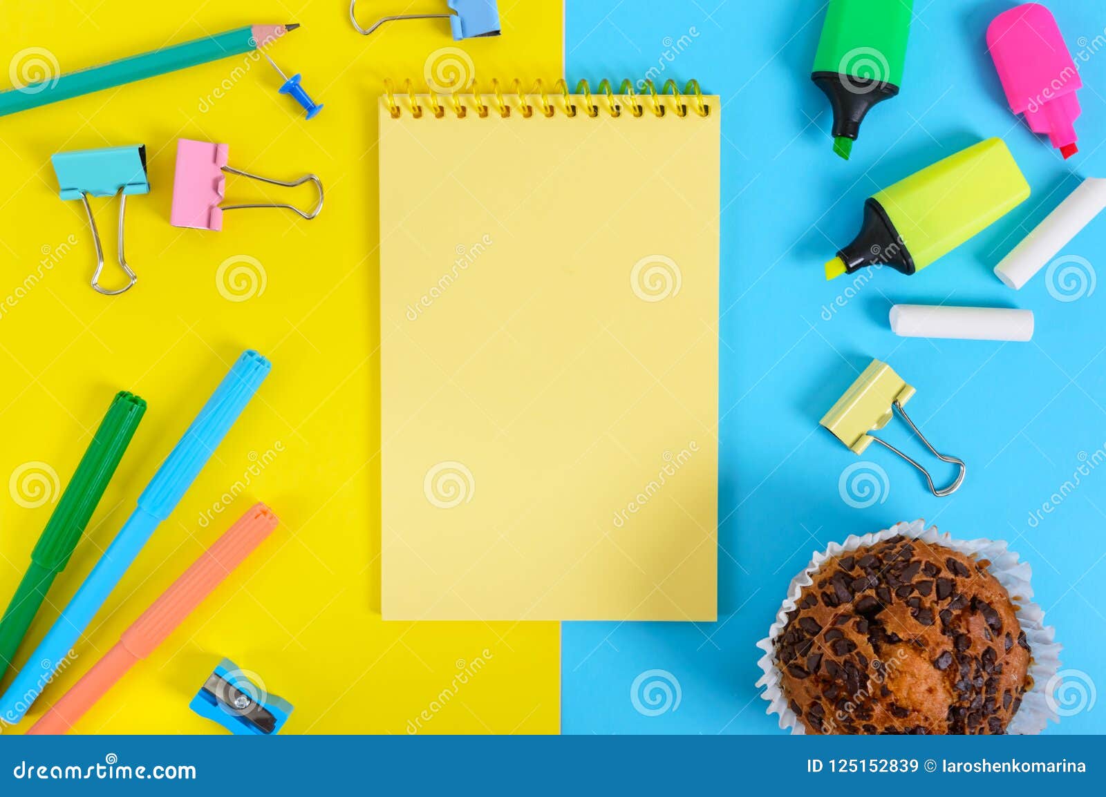 School Accessories on a Yellow-blue Bright Background. Stock Image ...