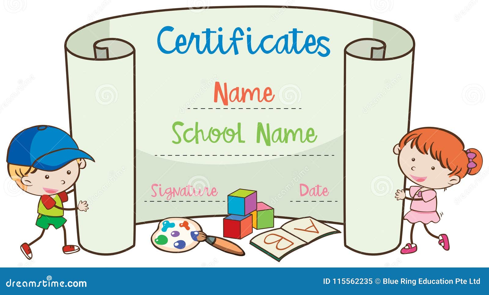 School Art Certificate Template With Doodle Kids Stock Illustration