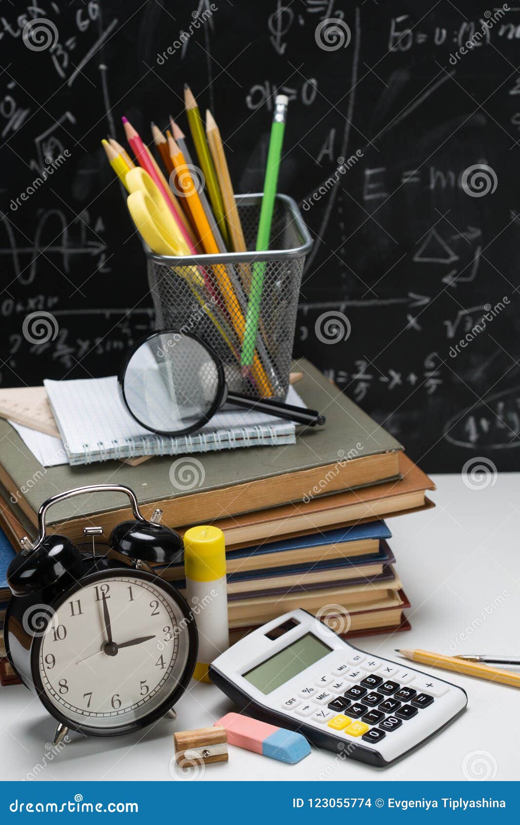 School Background, with a Stack of Books Stock Photo Image of drawing