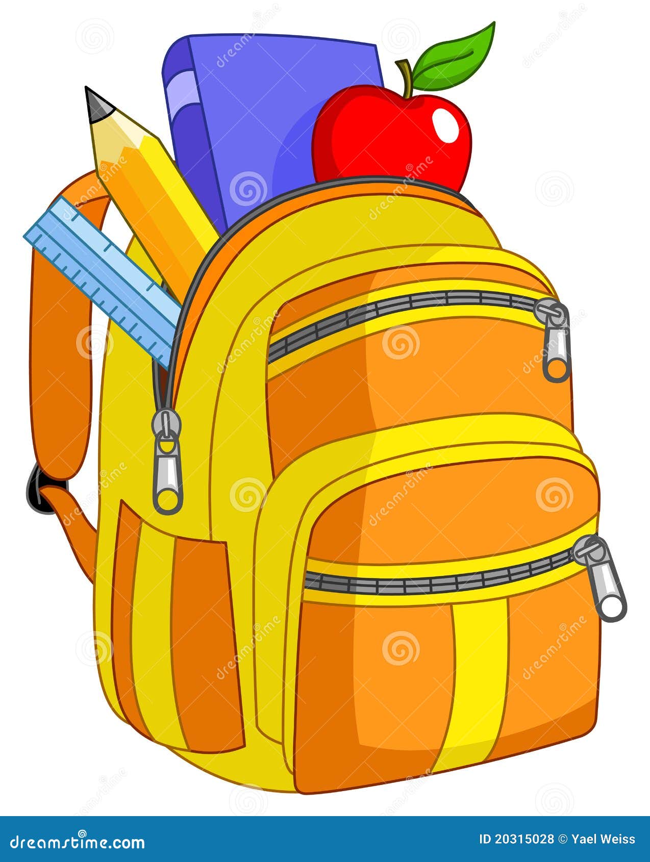 Girl In The School Bag Stock Clipart, Royalty-Free