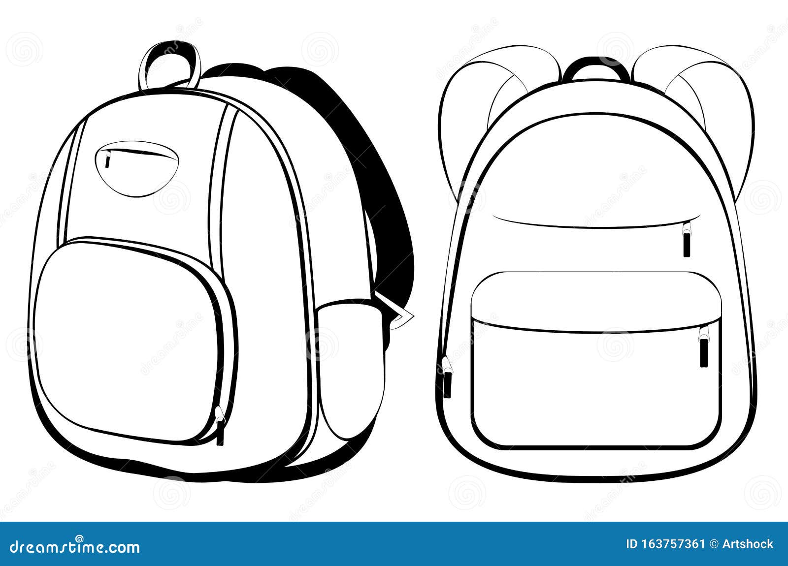 School Backpack in Black and White Stock Vector Illustration of
