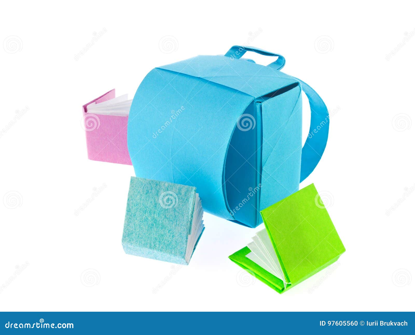school backpack and books of origami