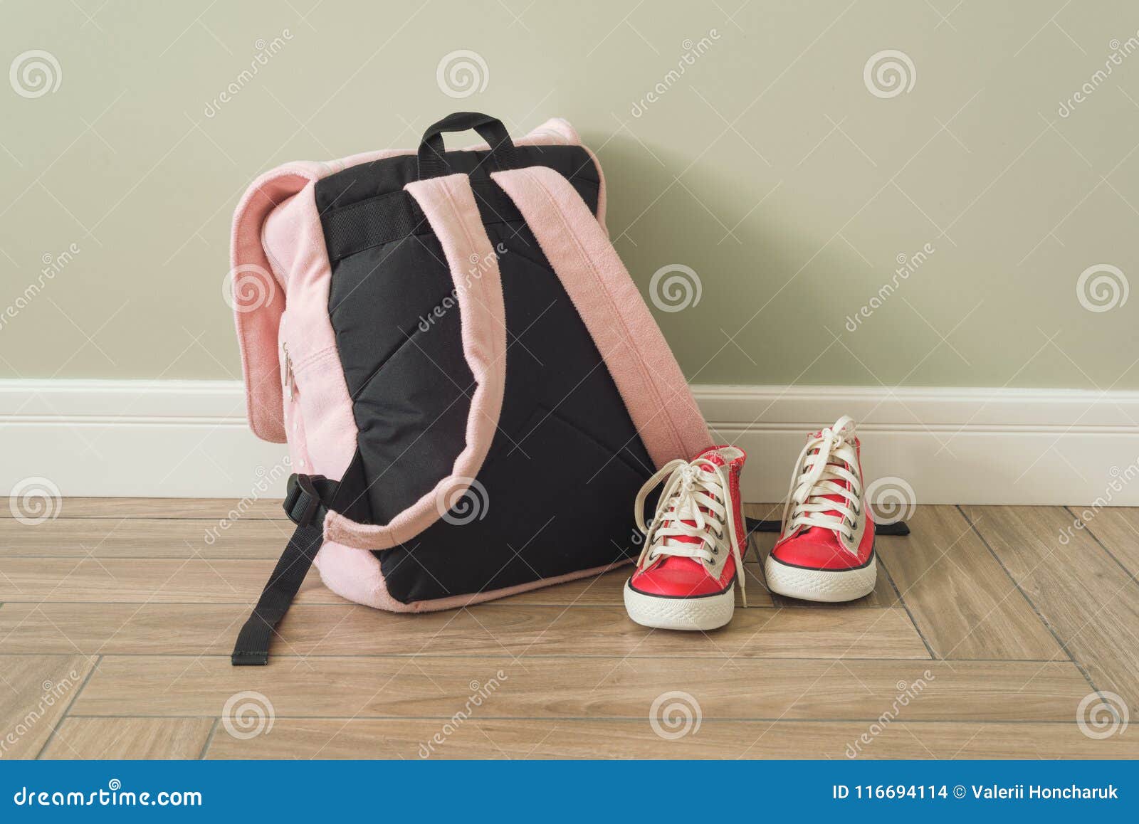 Child Bank episode School Backpack and Sneakers on the Floor in Home Interior Stock Photo -  Image of luggage, composition: 116694114