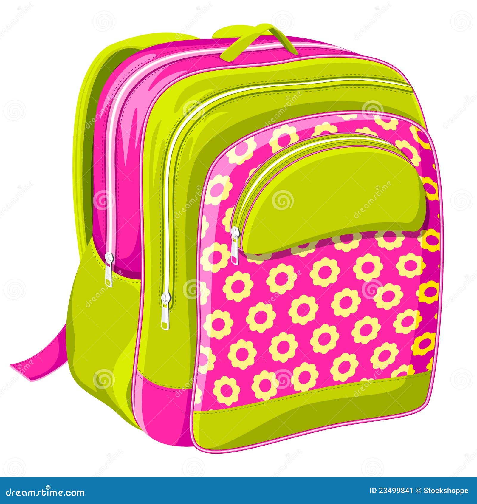Clipart of a Cartoon Pink School Backpack Bag - Royalty Free