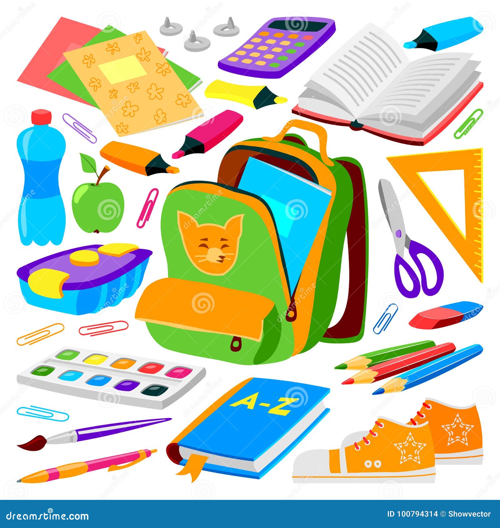 school bag backpack full of supplies children stationary zipper educational sack  .