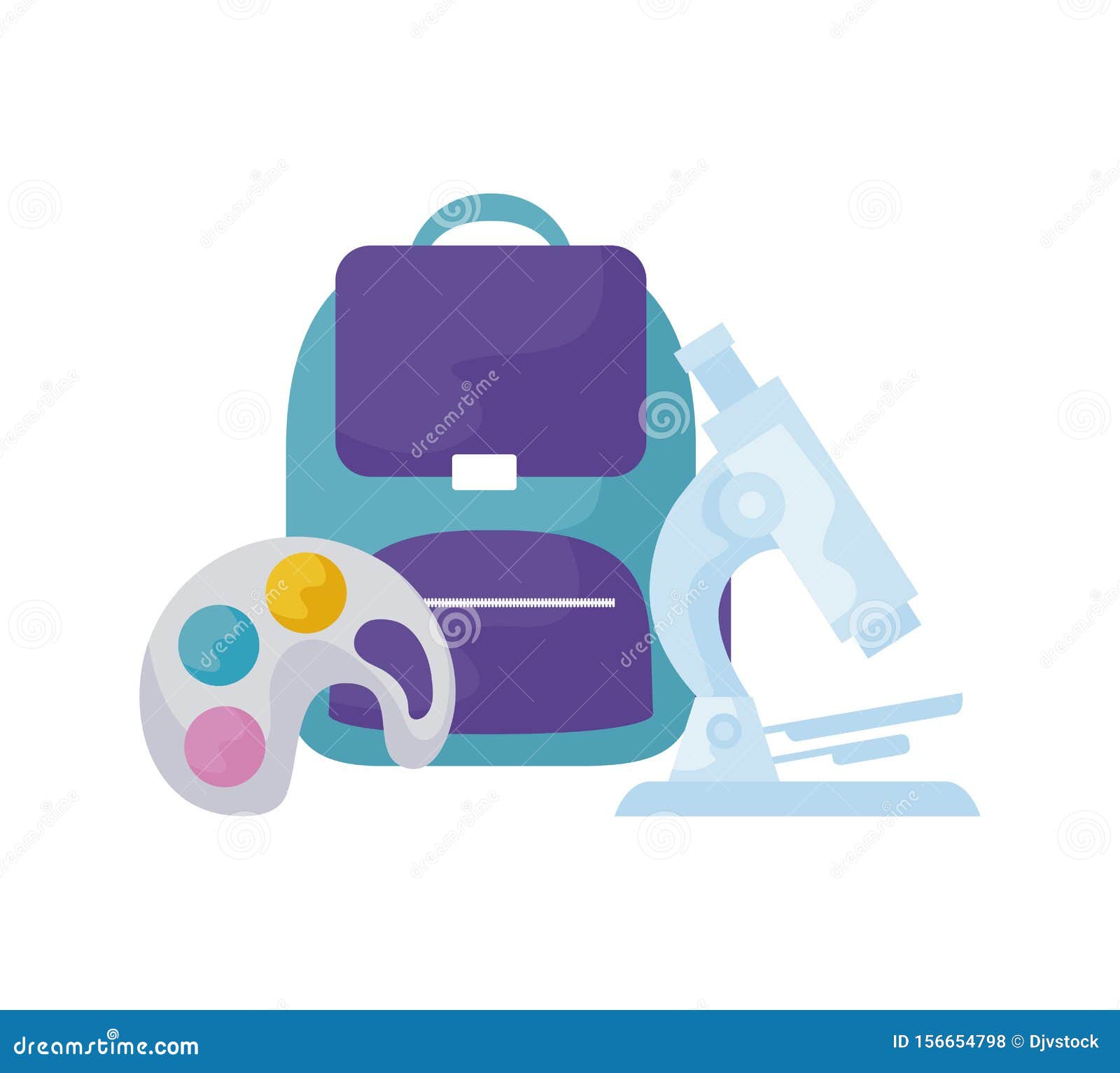 School Bag with Microscope and Palette Paint Stock Illustration