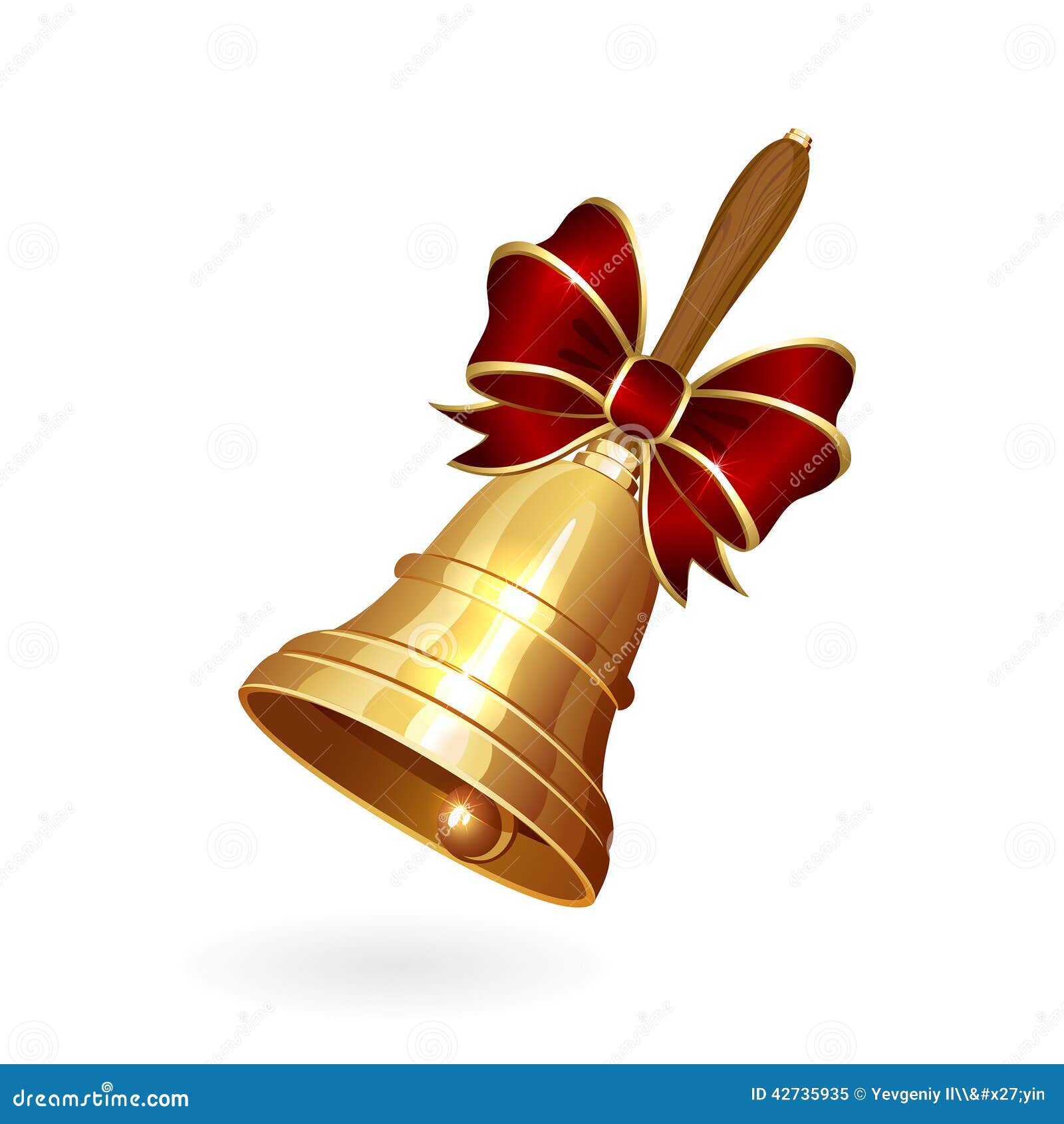 Golden christmas bell with red ribbon jingle bells