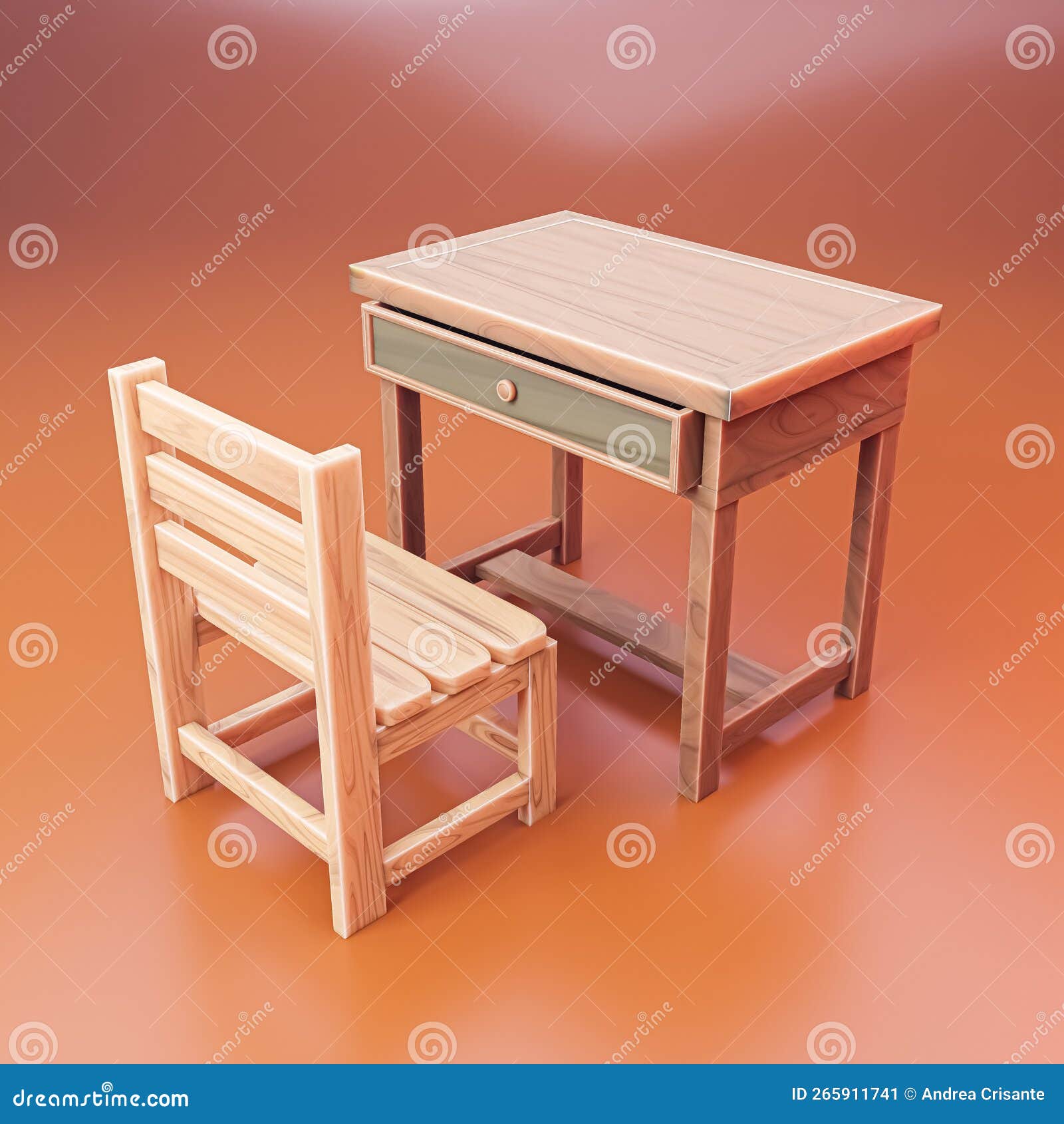 School Bench Isolated on Orange Background Stock Illustration