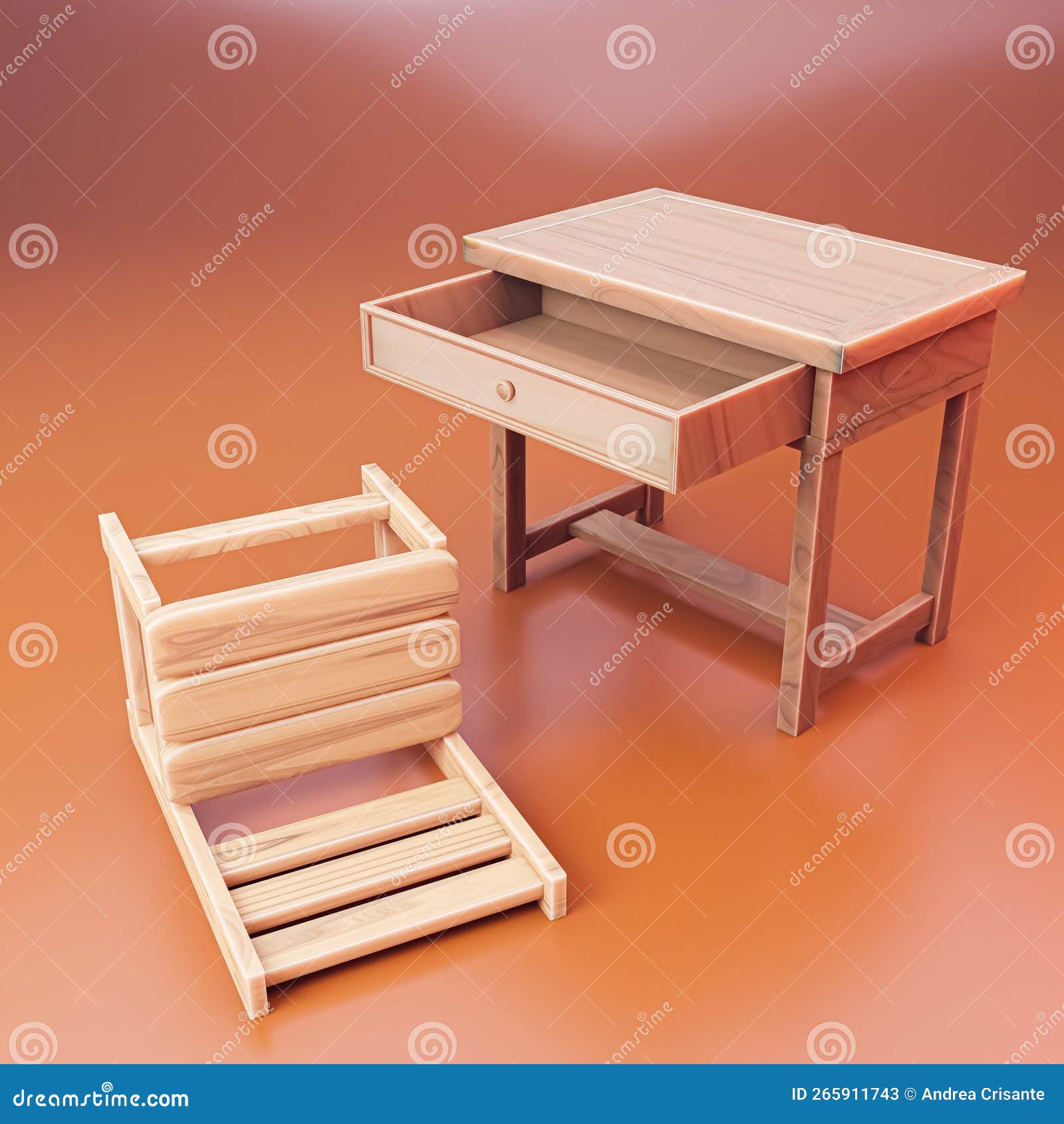 School Bench Isolated on Orange Background Stock Illustration