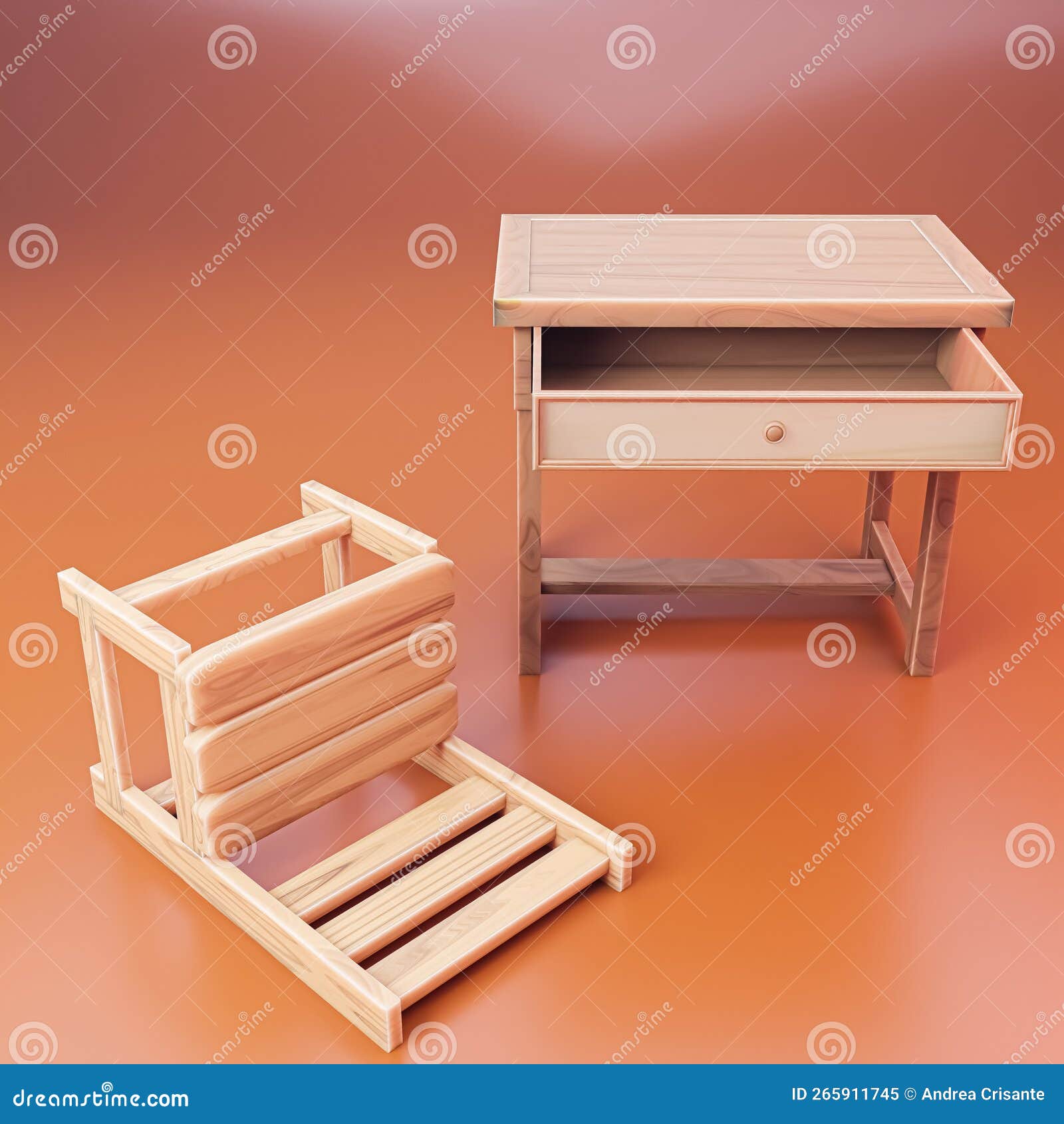 School Bench Isolated on Orange Background Stock Illustration