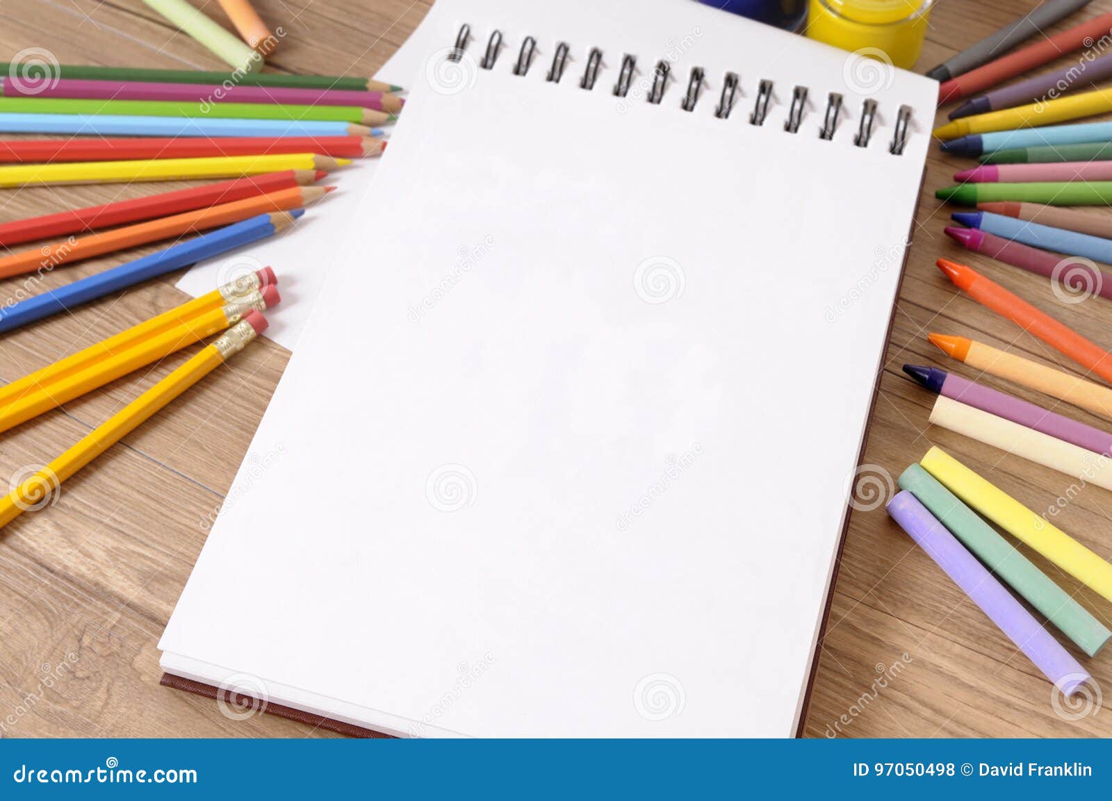 School Book Pencils Crayons Stock Photo Image of spiral, white 97050498