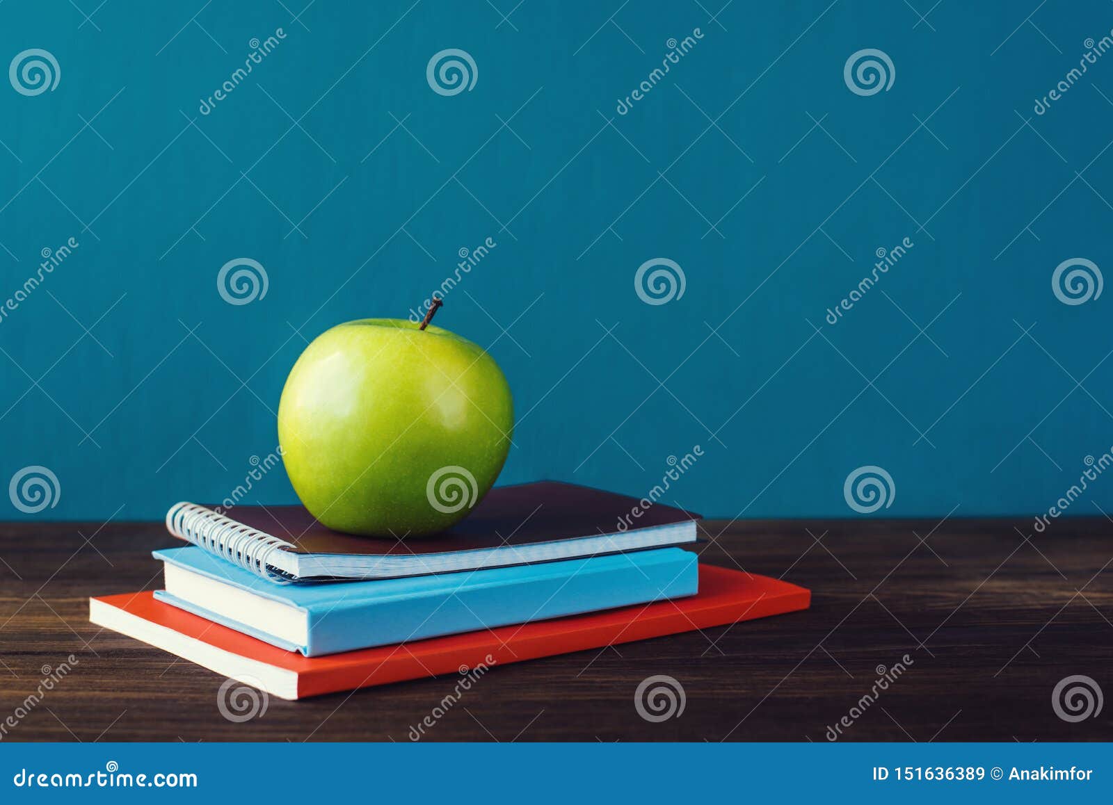 School Books with Apple on Desk Stock Image - Image of learn, back ...