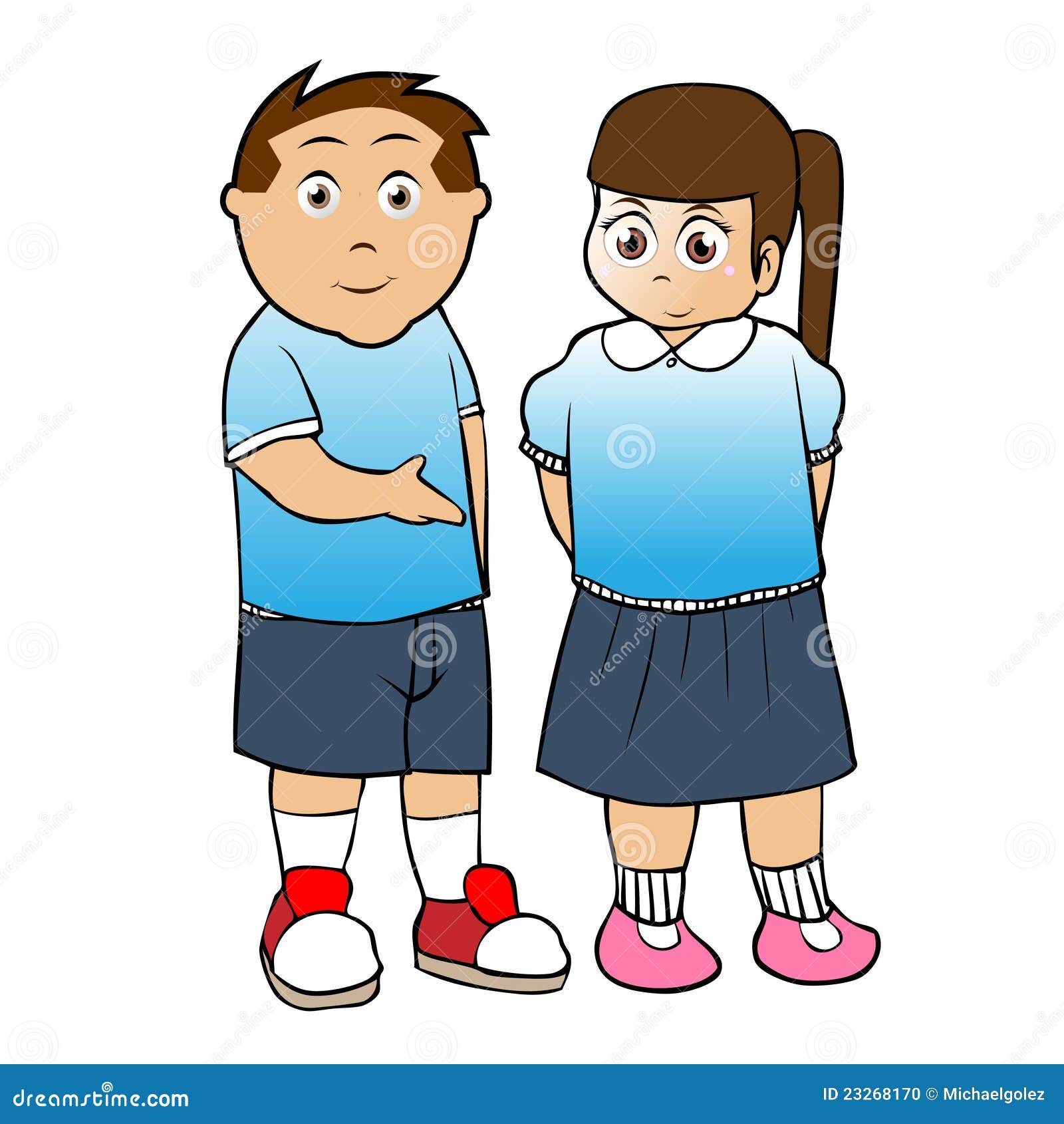 School Boy And Girl Cartoon Vector Stock Vector Illustration Of Computer Drawing